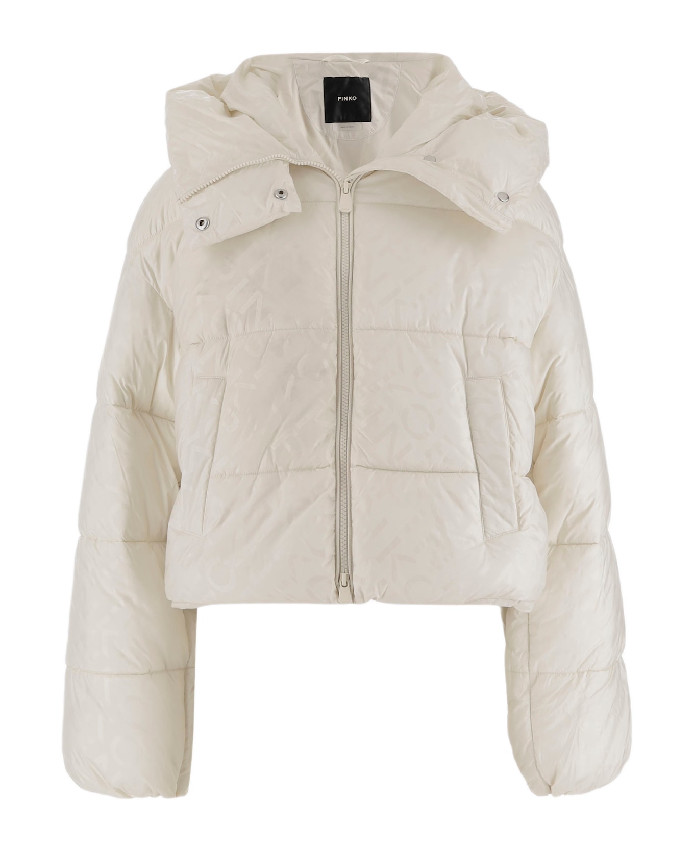 Pinko Nylon Down Jacket With Logo - Ivory