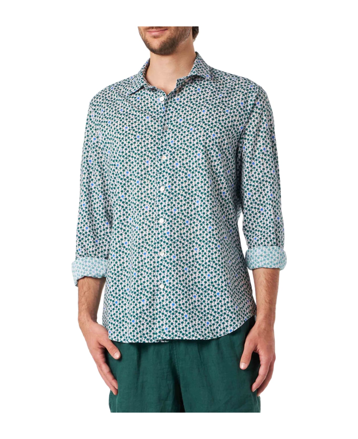 MC2 Saint Barth Man Muslin Cotton Sikelia Shirt With Palms Print - PINK