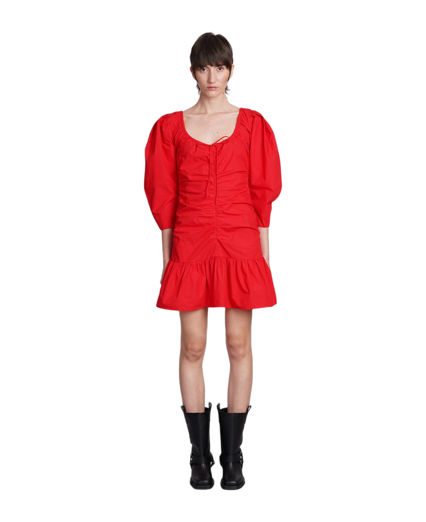Ganni Dress In Red Cotton - red