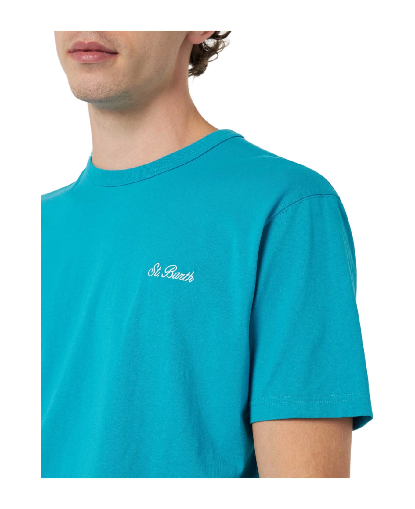 MC2 Saint Barth Man Teal Cotton Jersey T-shirt Dover With St. Barth Embroidery - GREEN
