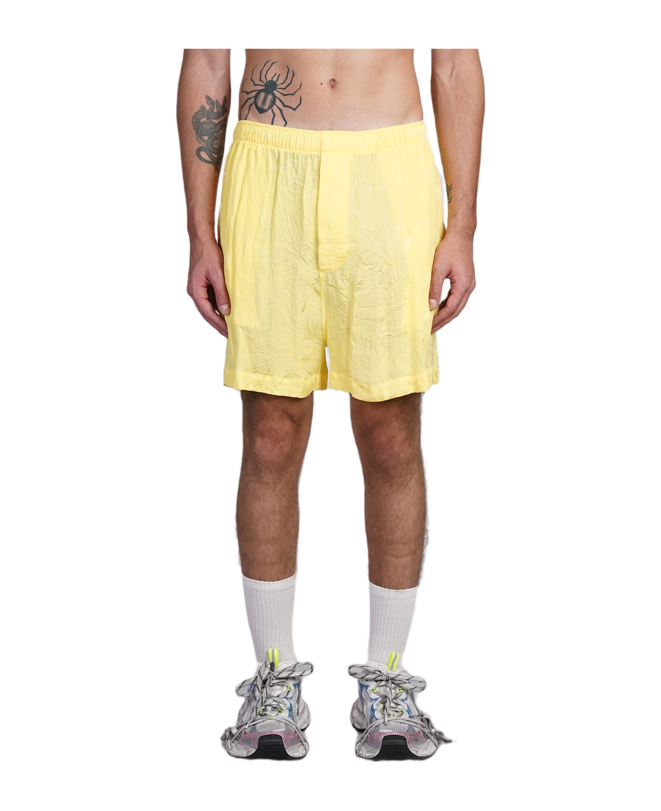 Balenciaga Shorts In Yellow Silk - yellow