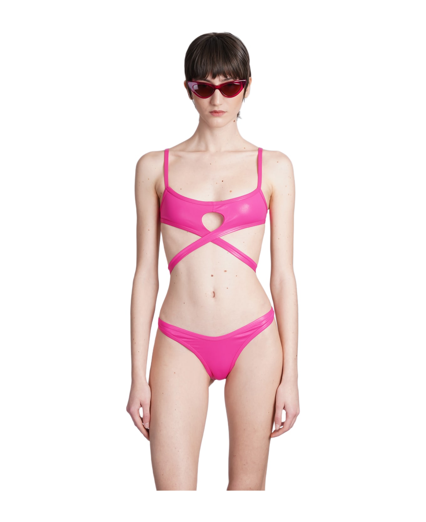 The Attico Cut-out Wraparound Bikini Set In Fuchsia Technical Fabric Woman - 008