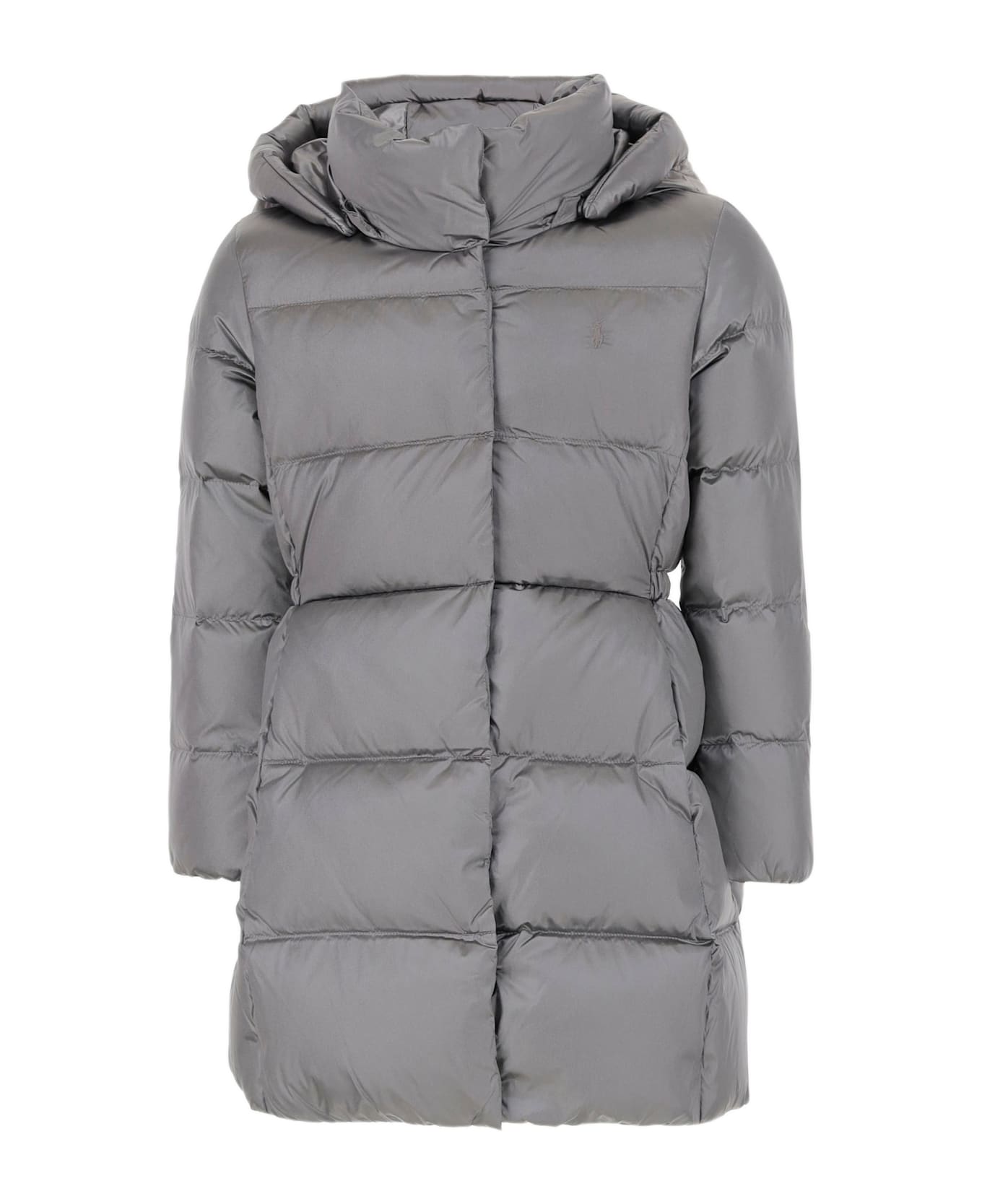 Polo Ralph Lauren Long Padded Down Jacket With Logo - Grey
