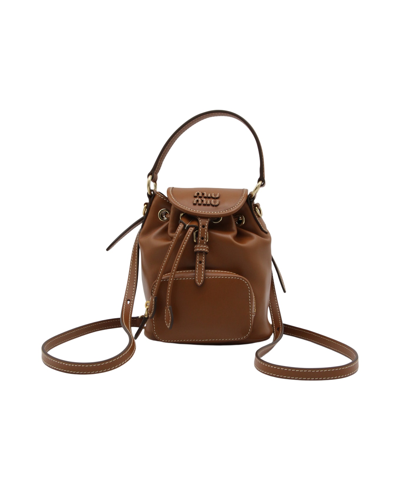 Miu Miu Brown Leather Backpack - Brandy
