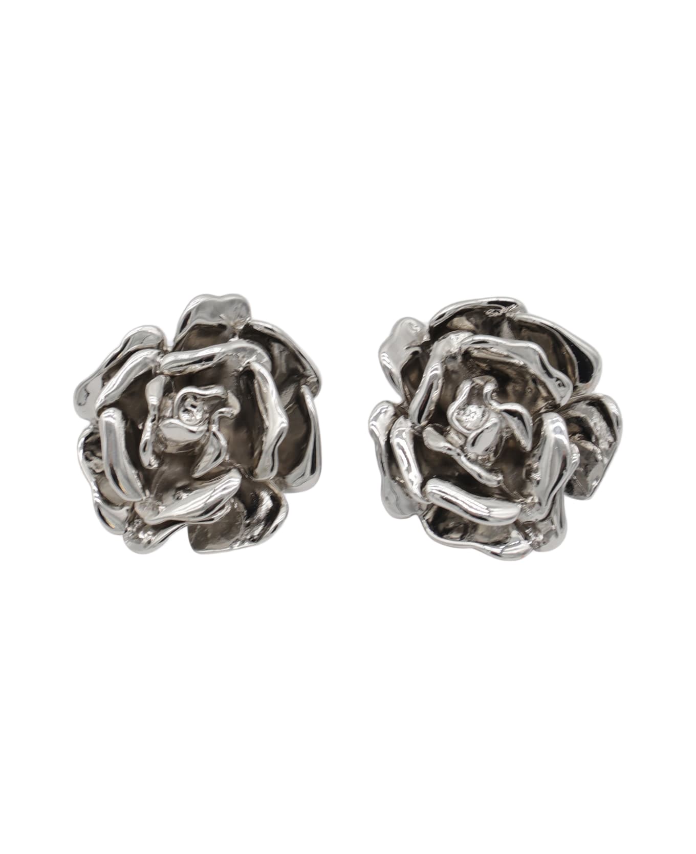 Blumarine Silver Metal Rose Earrings - NIKEL FREE イヤリング