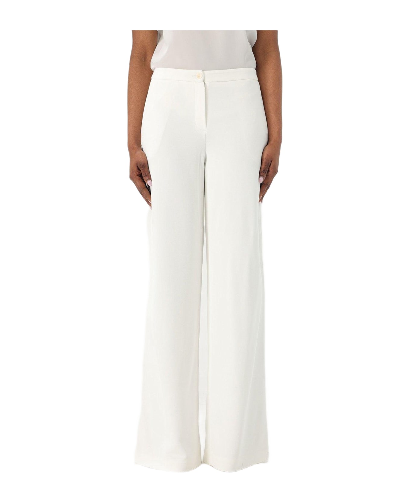 Emporio Armani Icon Compact Piqué Palazzo Trousers - White