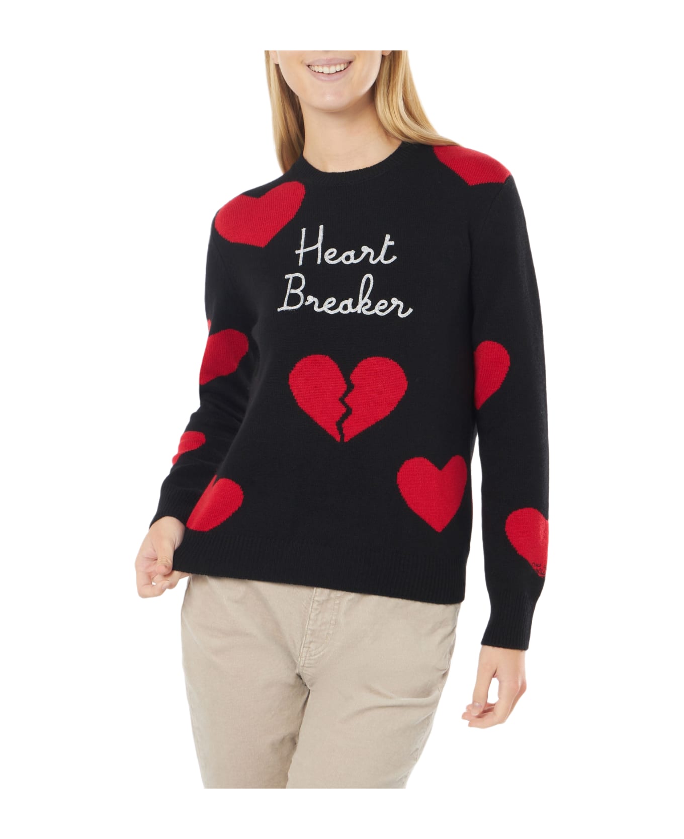 MC2 Saint Barth Woman Crewneck Sweater With Heart Breaker Embroidery - BLACK