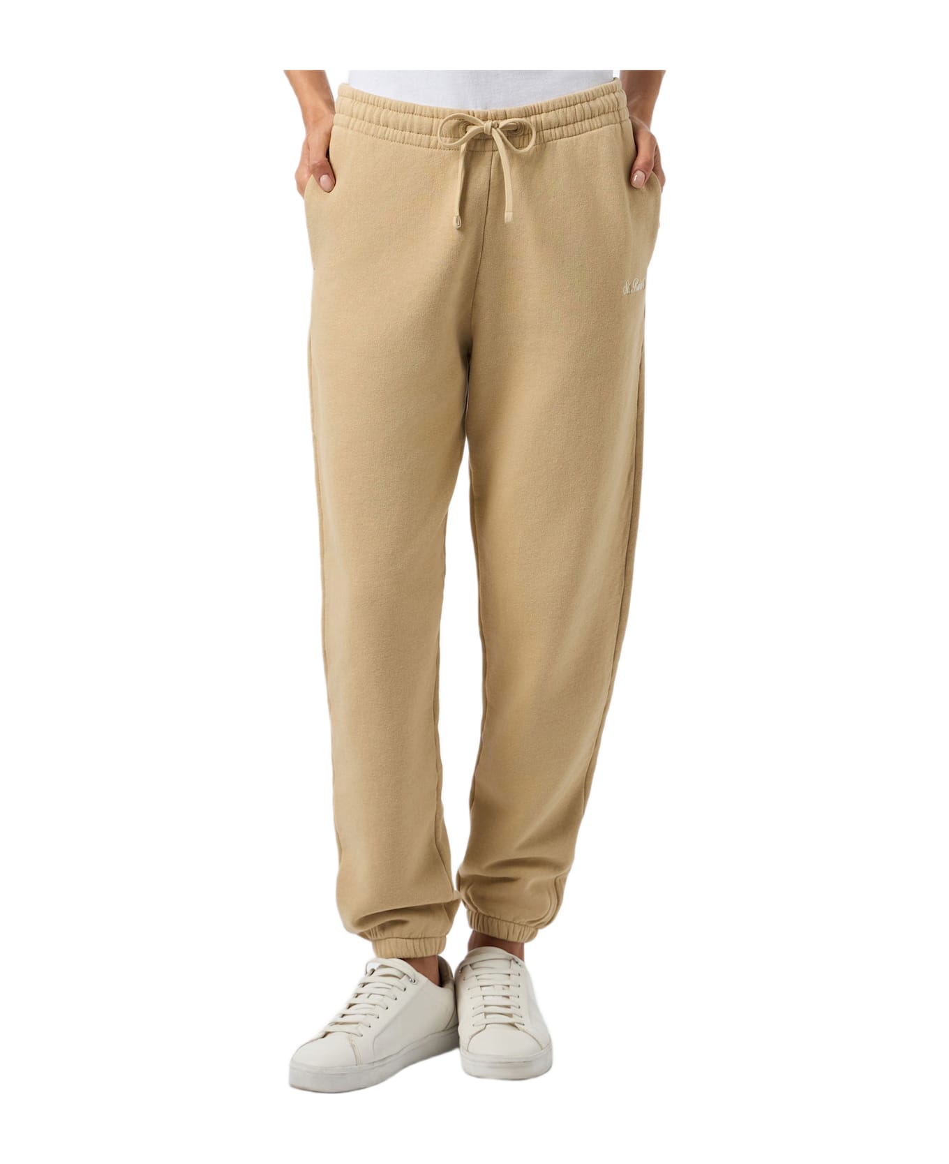 MC2 Saint Barth Woman Beige Cotton Fleece Jogger Pants Odalys - WHITE
