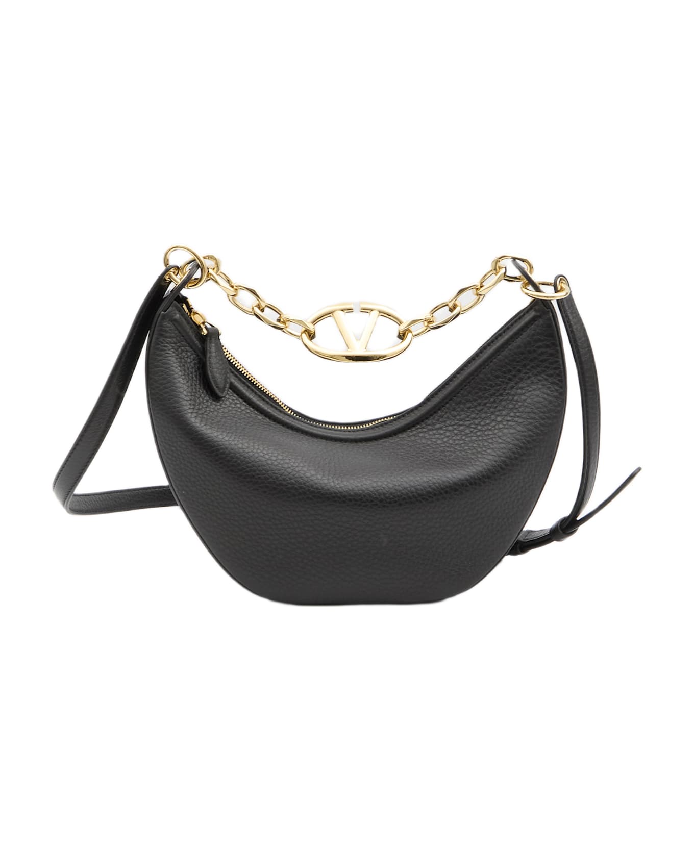 Valentino Garavani Black Leather Small Hobo Vlogo Moon