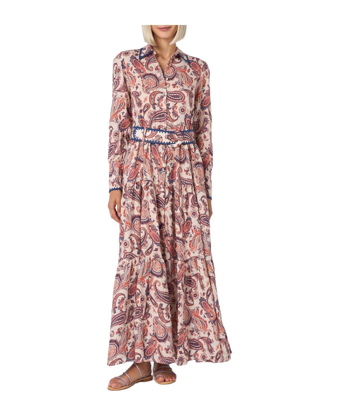 MC2 Saint Barth Woman Linen Dress Marbella With Paisley Print - WHITE