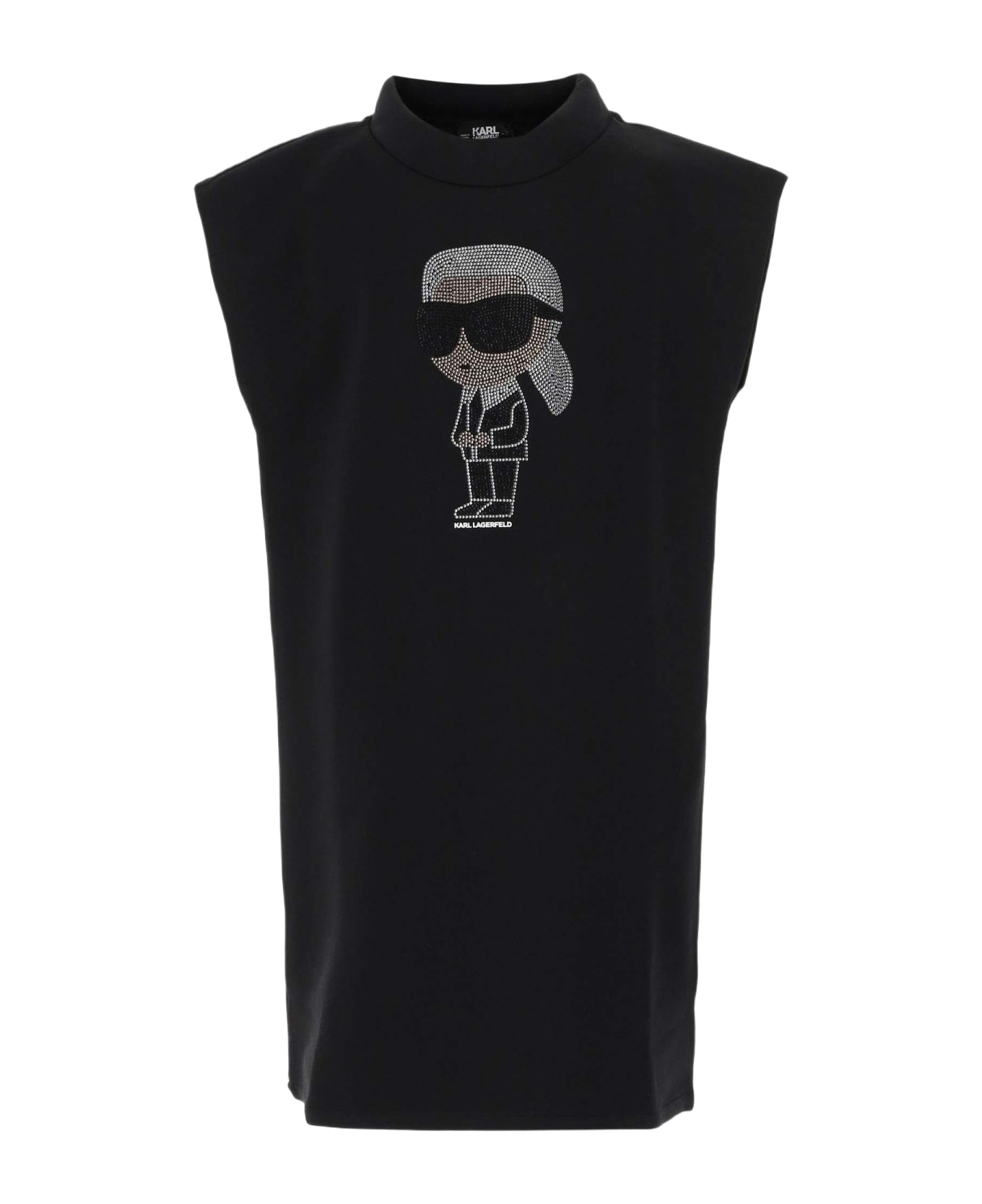 Karl Lagerfeld Cotton Blend Dress With Rhinestones - Black ワンピース＆ドレス