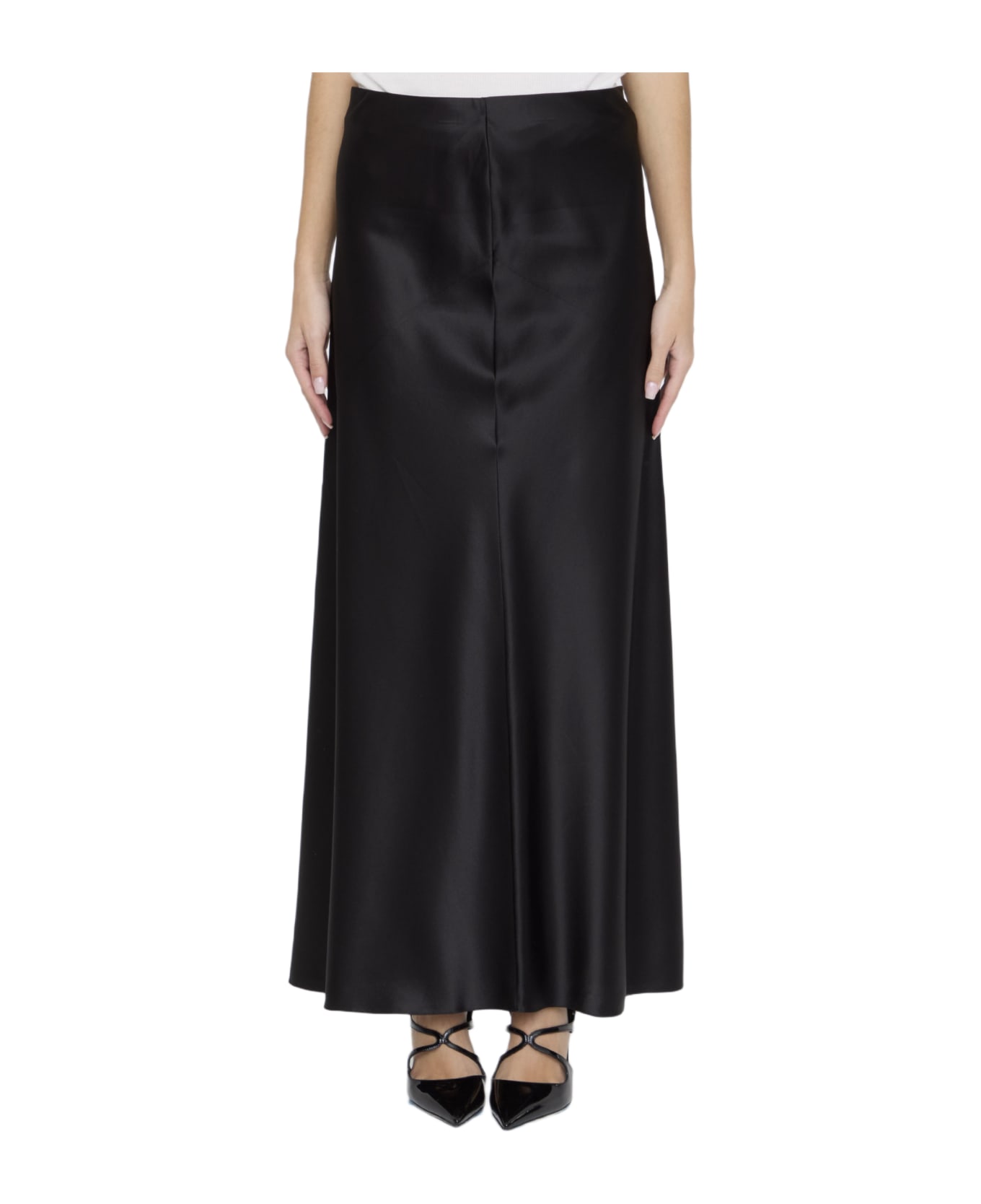 Saint Laurent Satin Long Skirt - BLACK