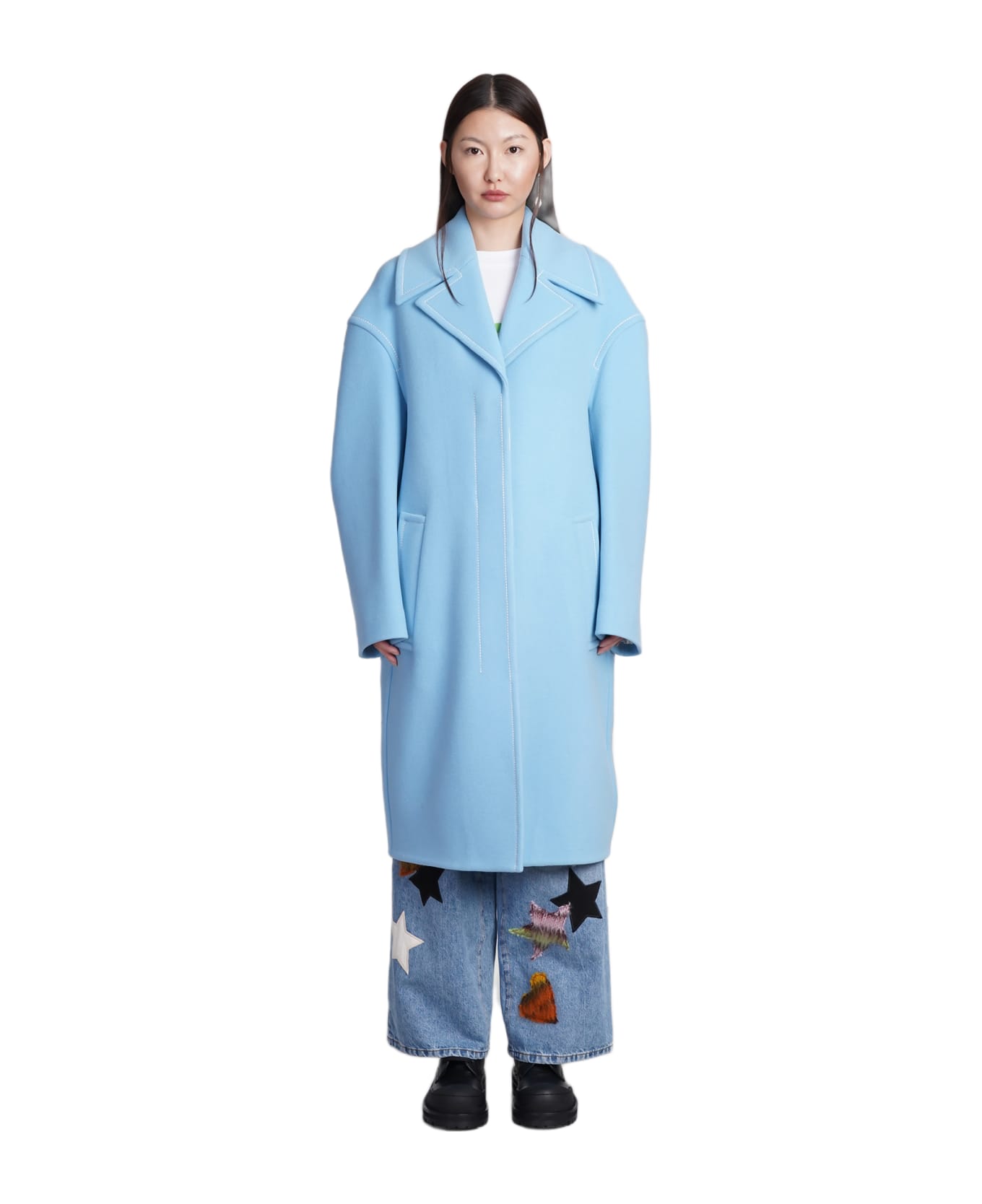 Marni Coat In Cyan Wool - Clear Blue