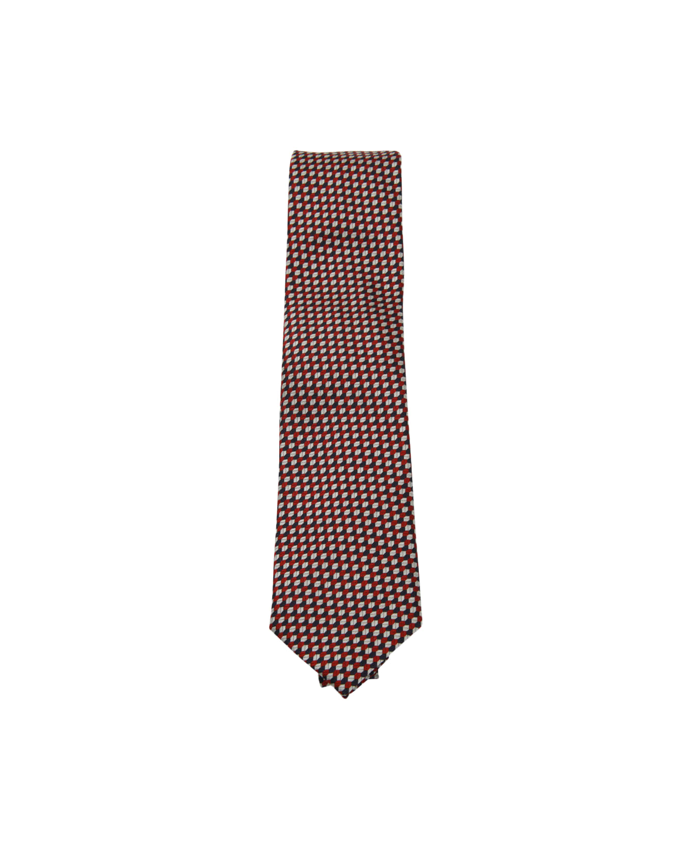 Zegna Red And White Silk Tie - Red