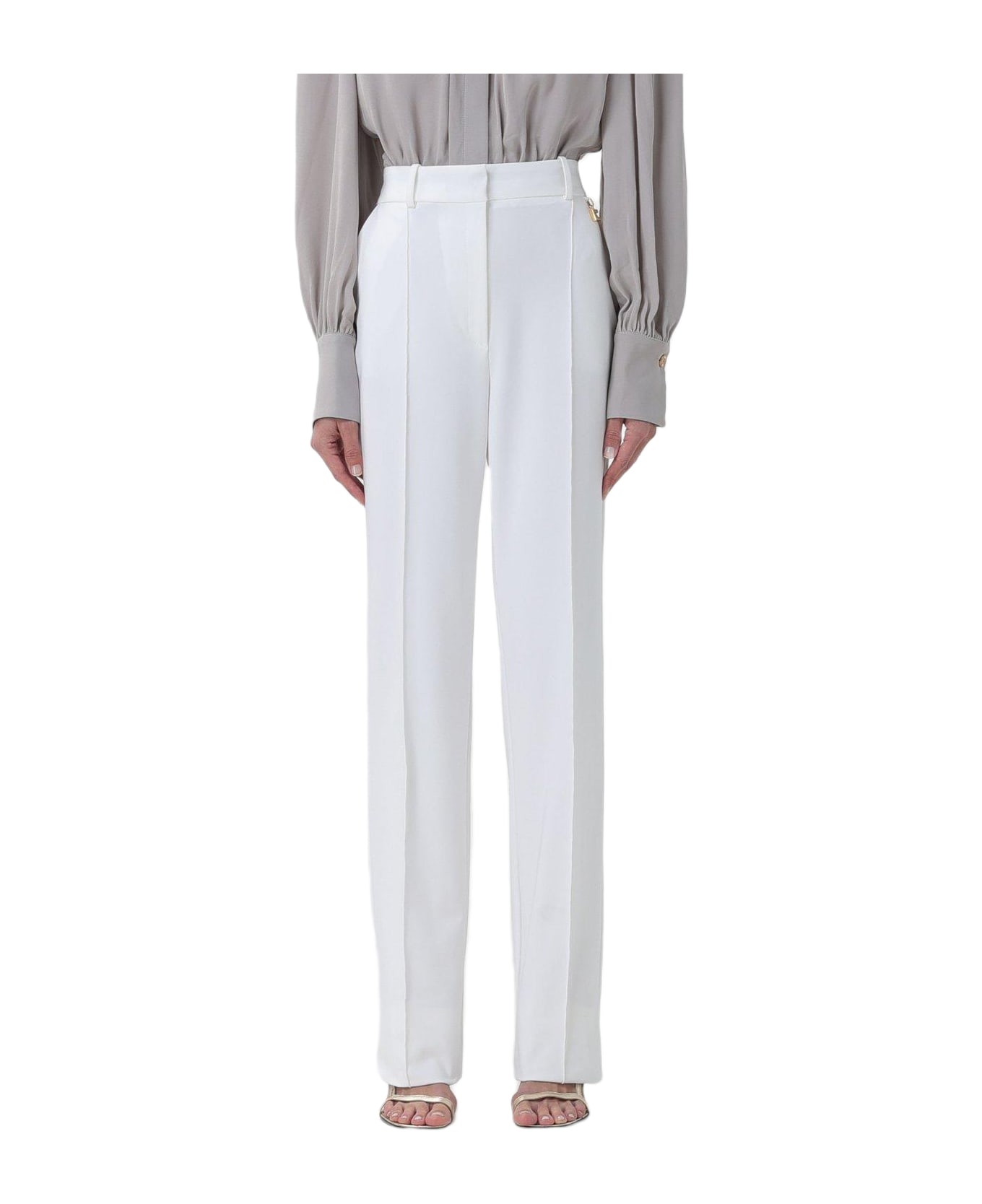 Elisabetta Franchi Logo Charm Straight Leg Pants Elisabetta Franchi - AVORY