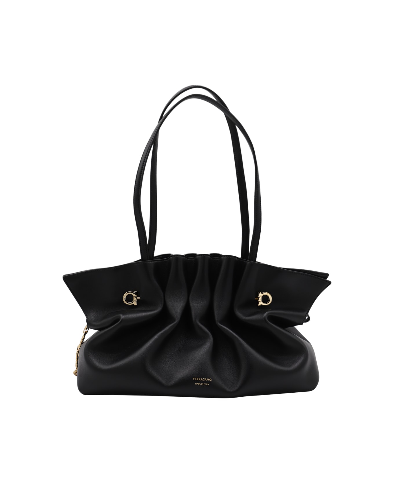 Ferragamo Black Leather Piercing Top Handle Bag - Black
