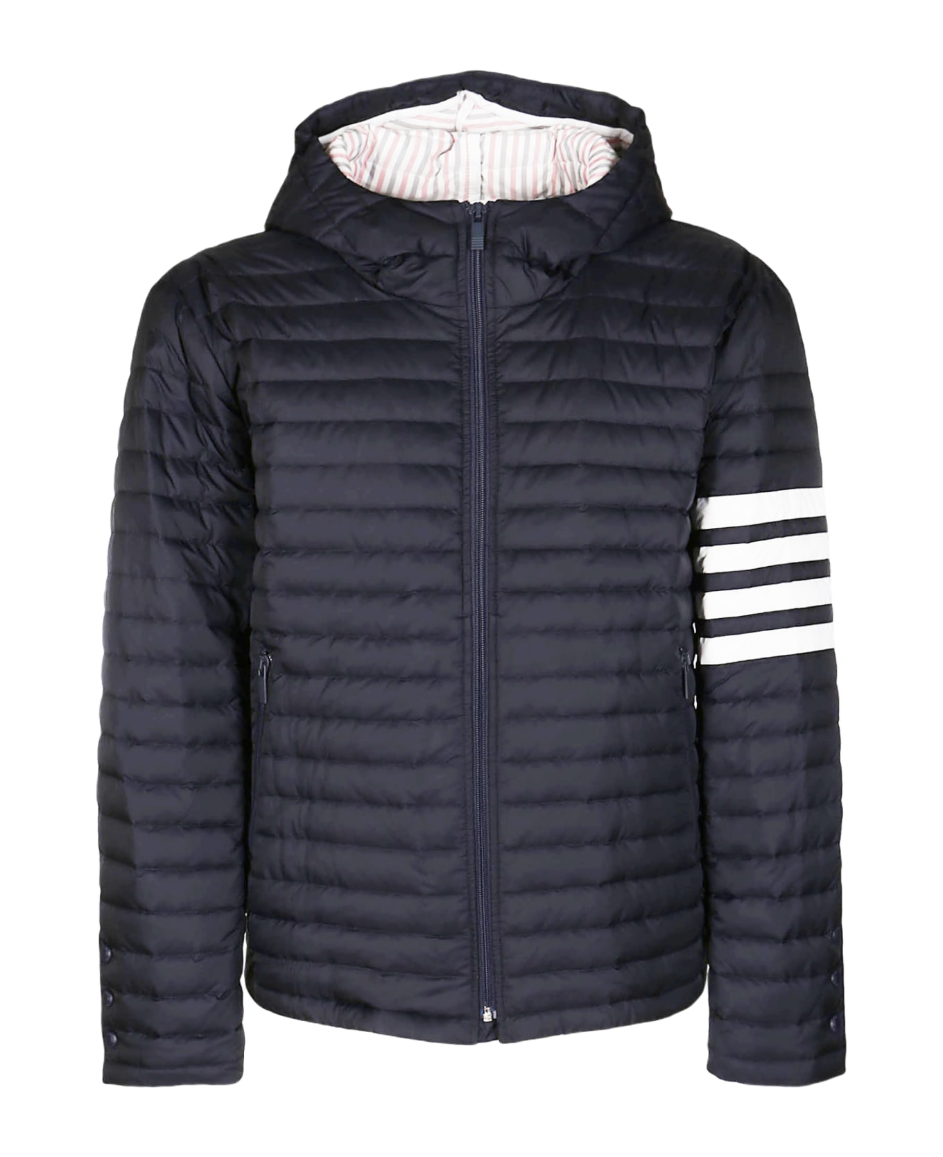 Thom Browne Navy Blue And White Down Jacket - Blue