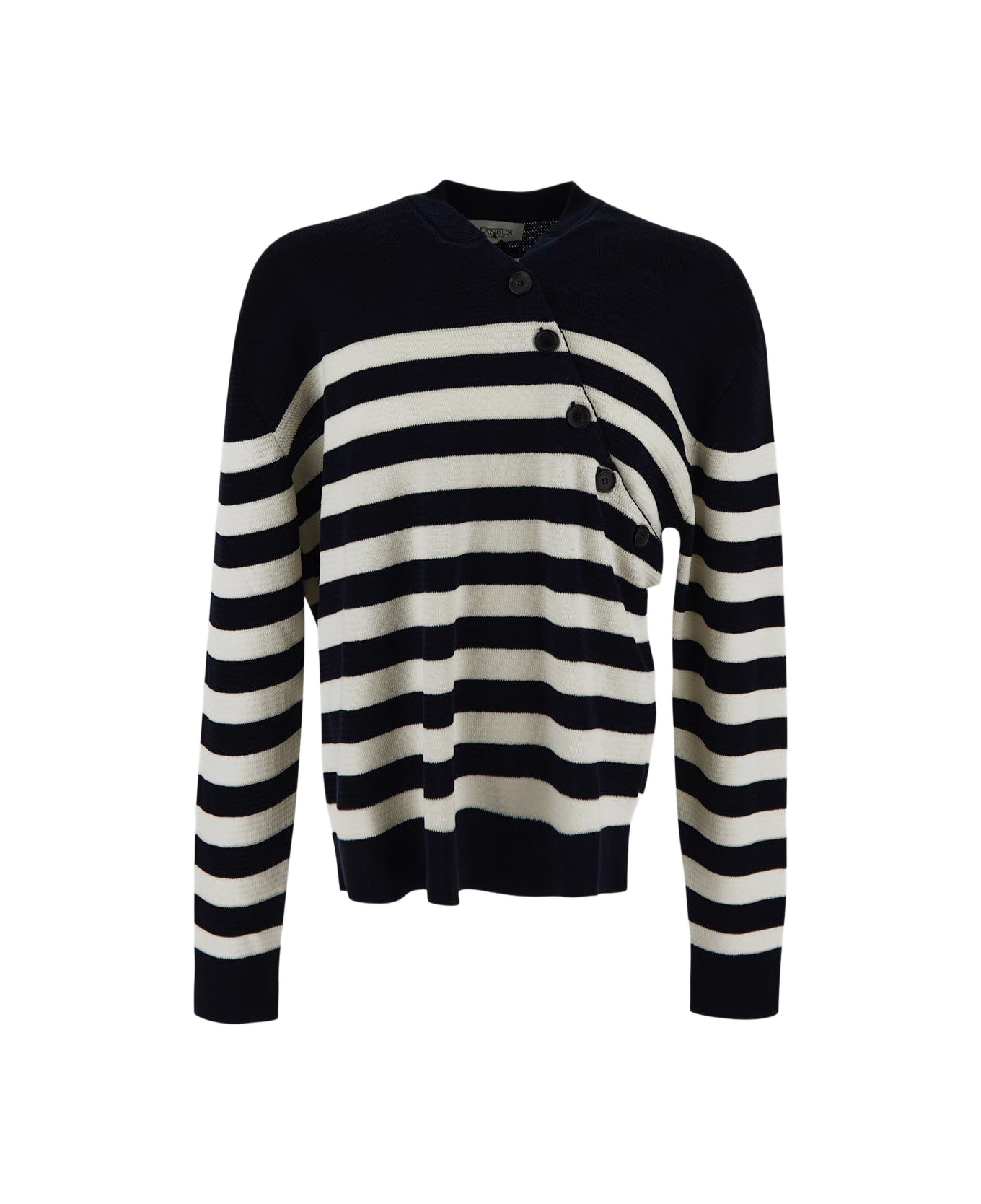 Laneus Button Detail Striped Sweater - BLUE/WHITE
