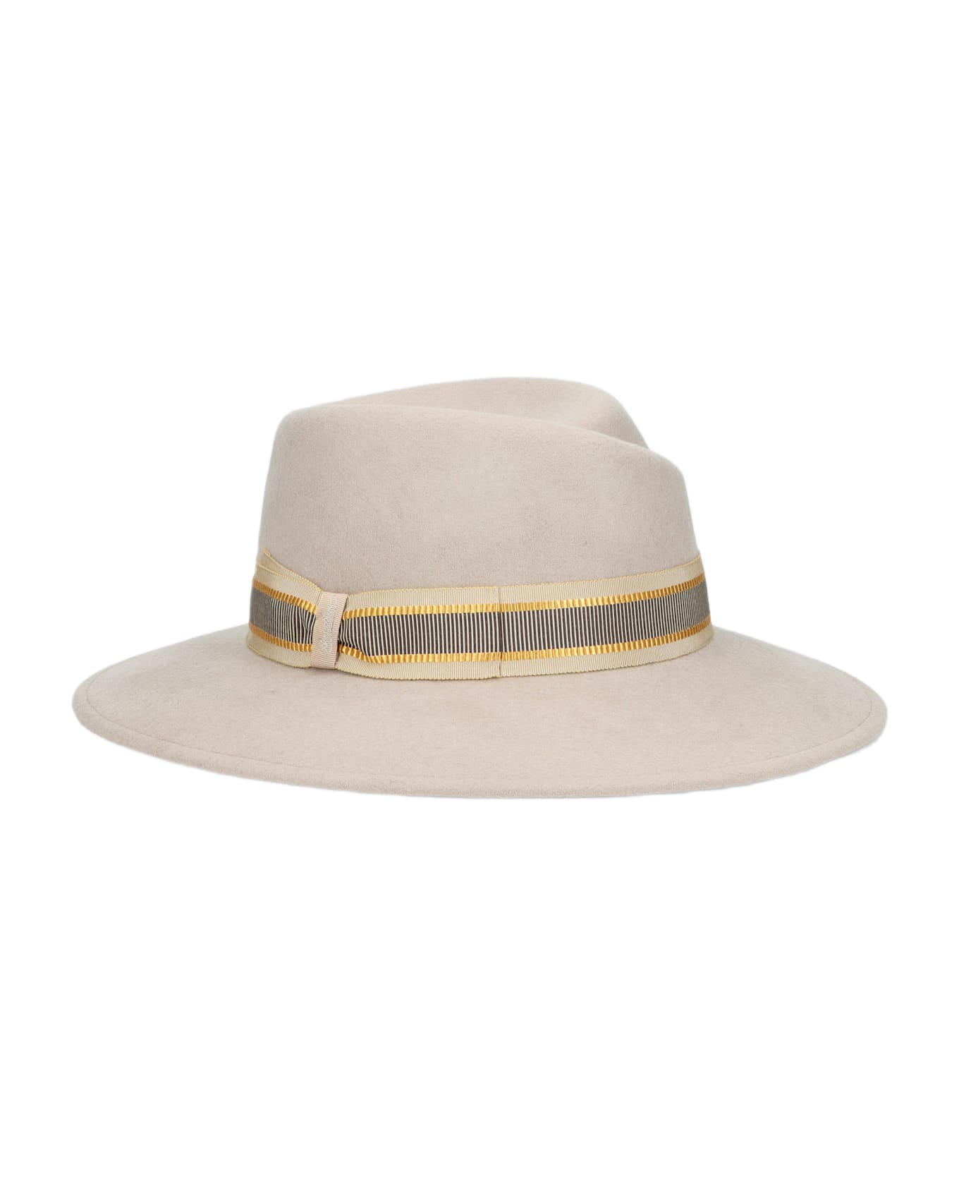 Borsalino Romy Wool Felt With Striped Hatband - BEIGE, TONE ON TONE HATBAND
