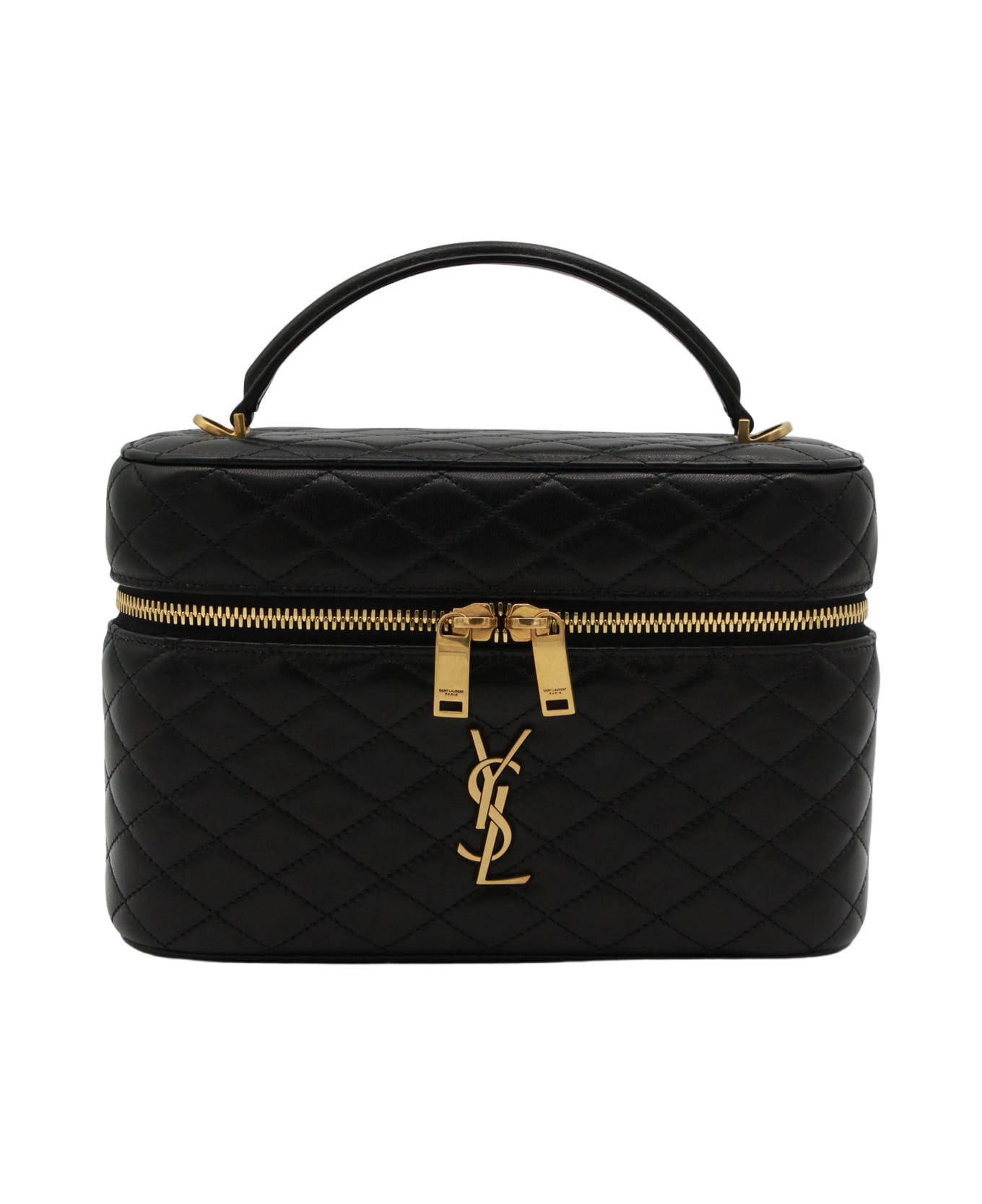 Saint Laurent Black Leather Ysl Gaby Vanity L Top Handle Bag