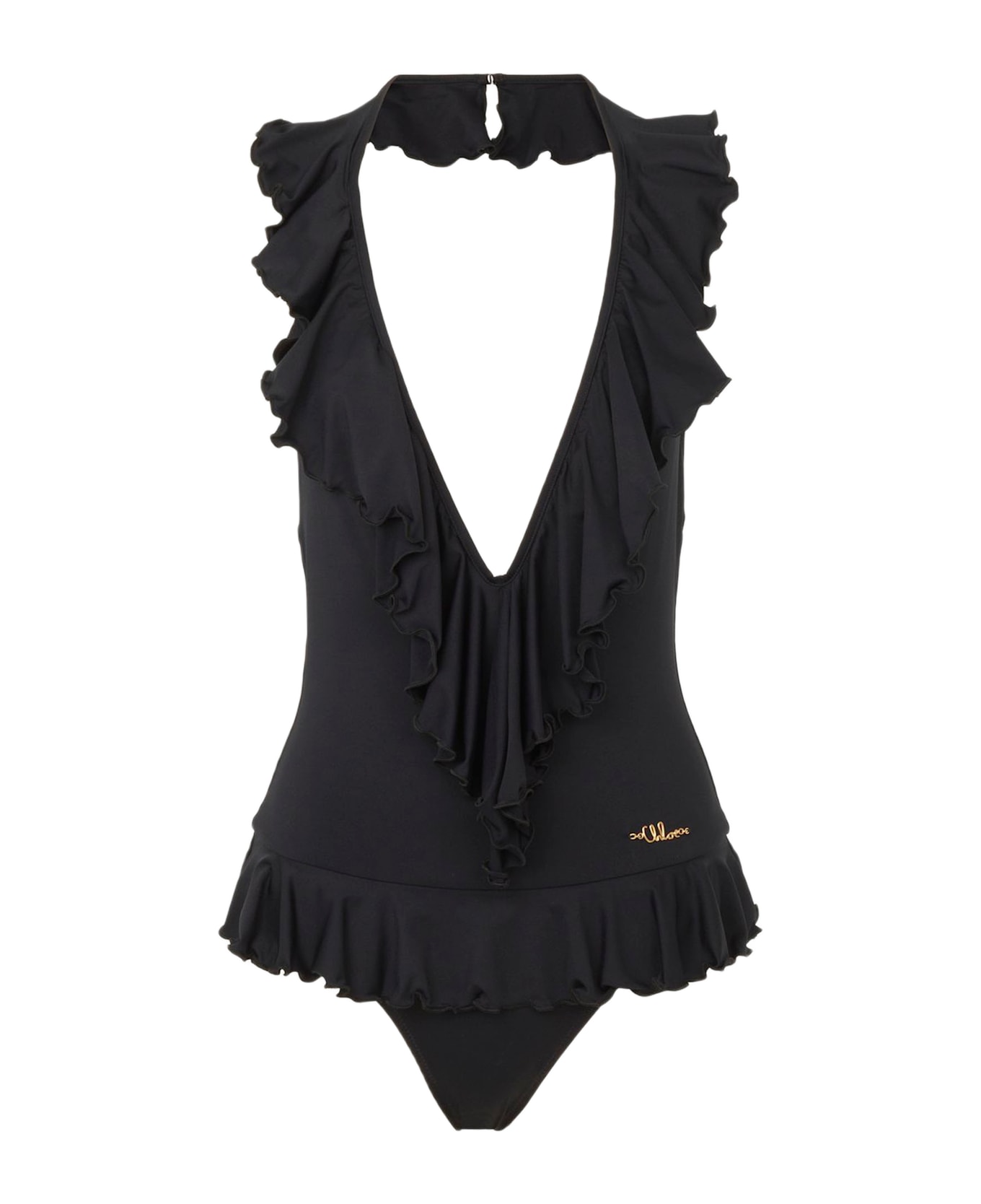 Chloé Swimsuit With V-neck And Ruffle - Black