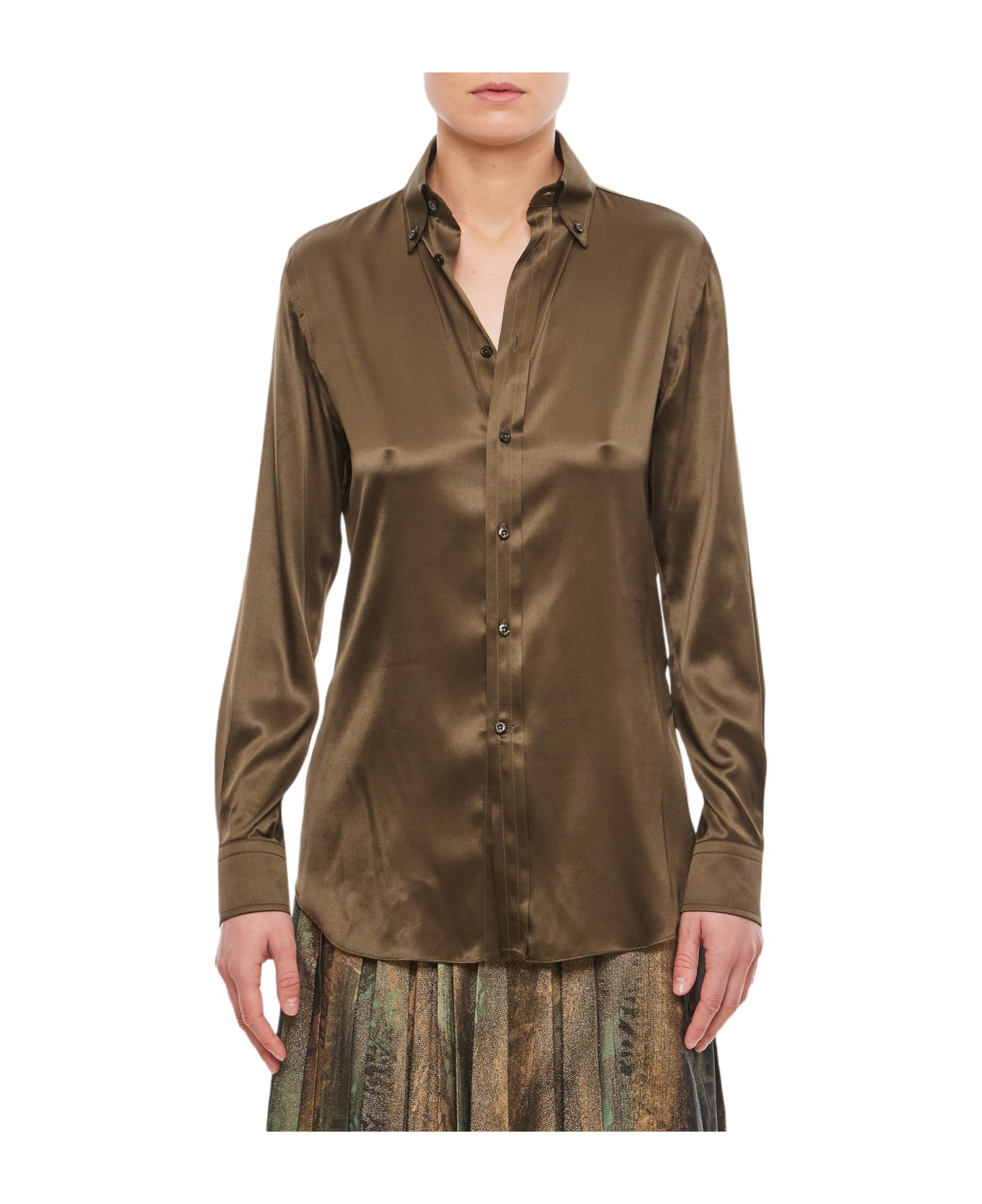 Ralph Lauren Cameron Buttoned Silk Shirt - Green ブラウス