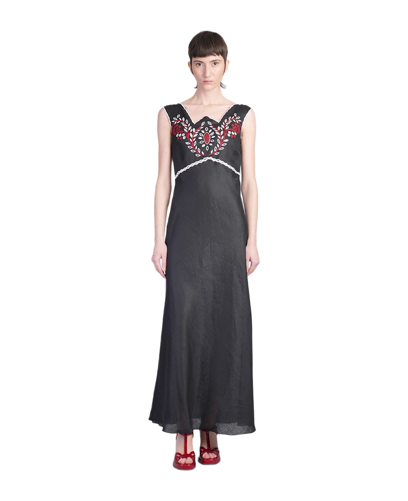 Holy Caftan Athina Long Dress In Black Linen - black