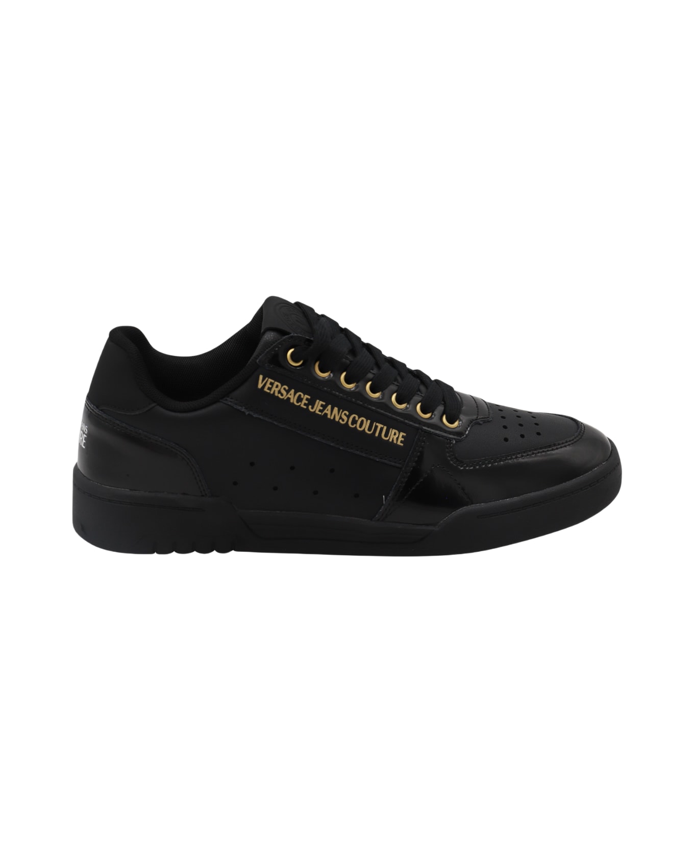 【送料&関税込】Versace Logo Detail Leather Sneakers Versace Men's Medusa Logo Black Leather Sneakers Shoes US 7