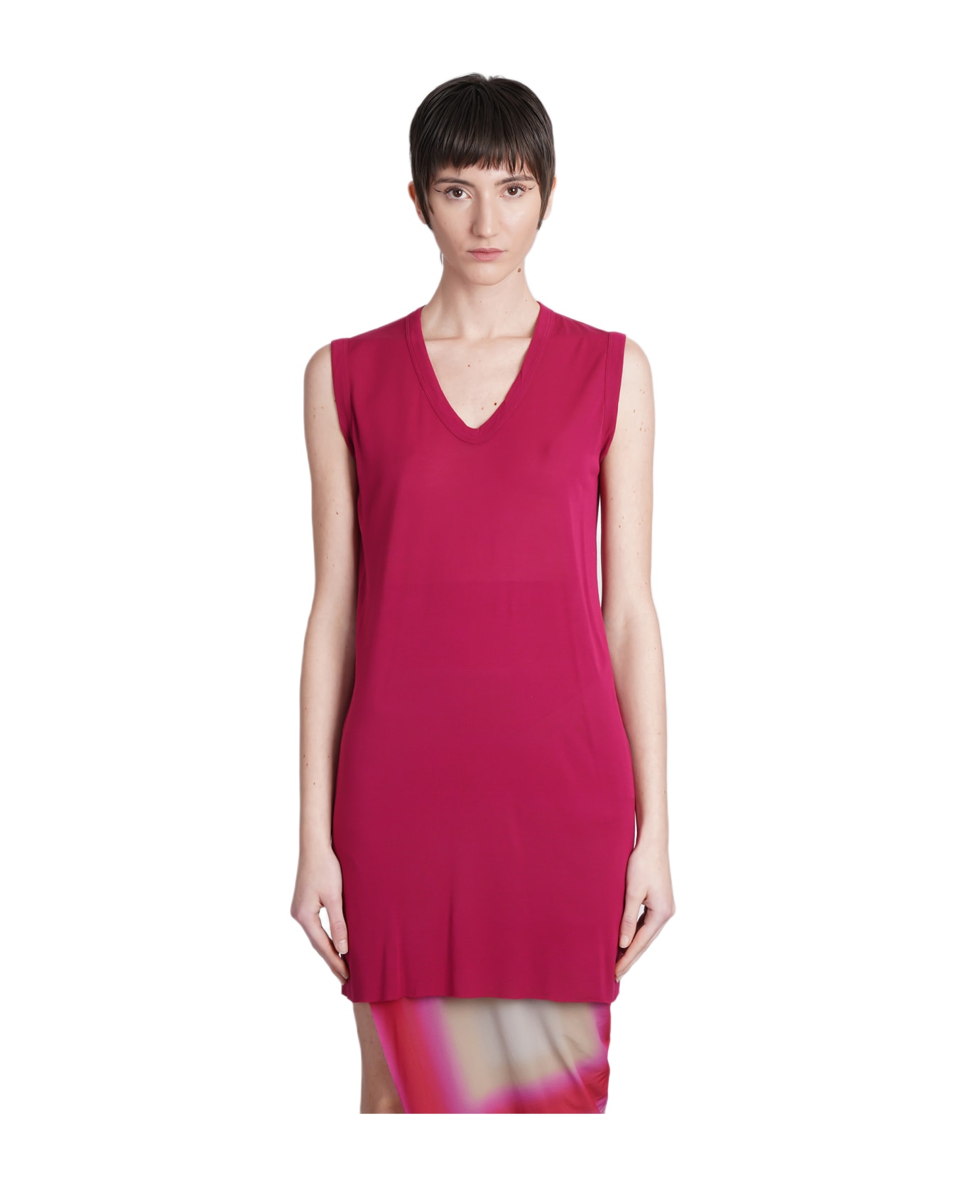 Rick Owens V Neck Sl T  Topwear In Fuxia Viscose - fuxia