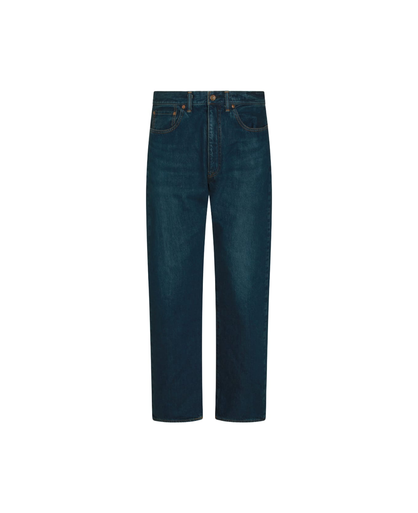 Maison Kitsuné Dark Blue Cotton Denim Jeans - FADED INDIGO