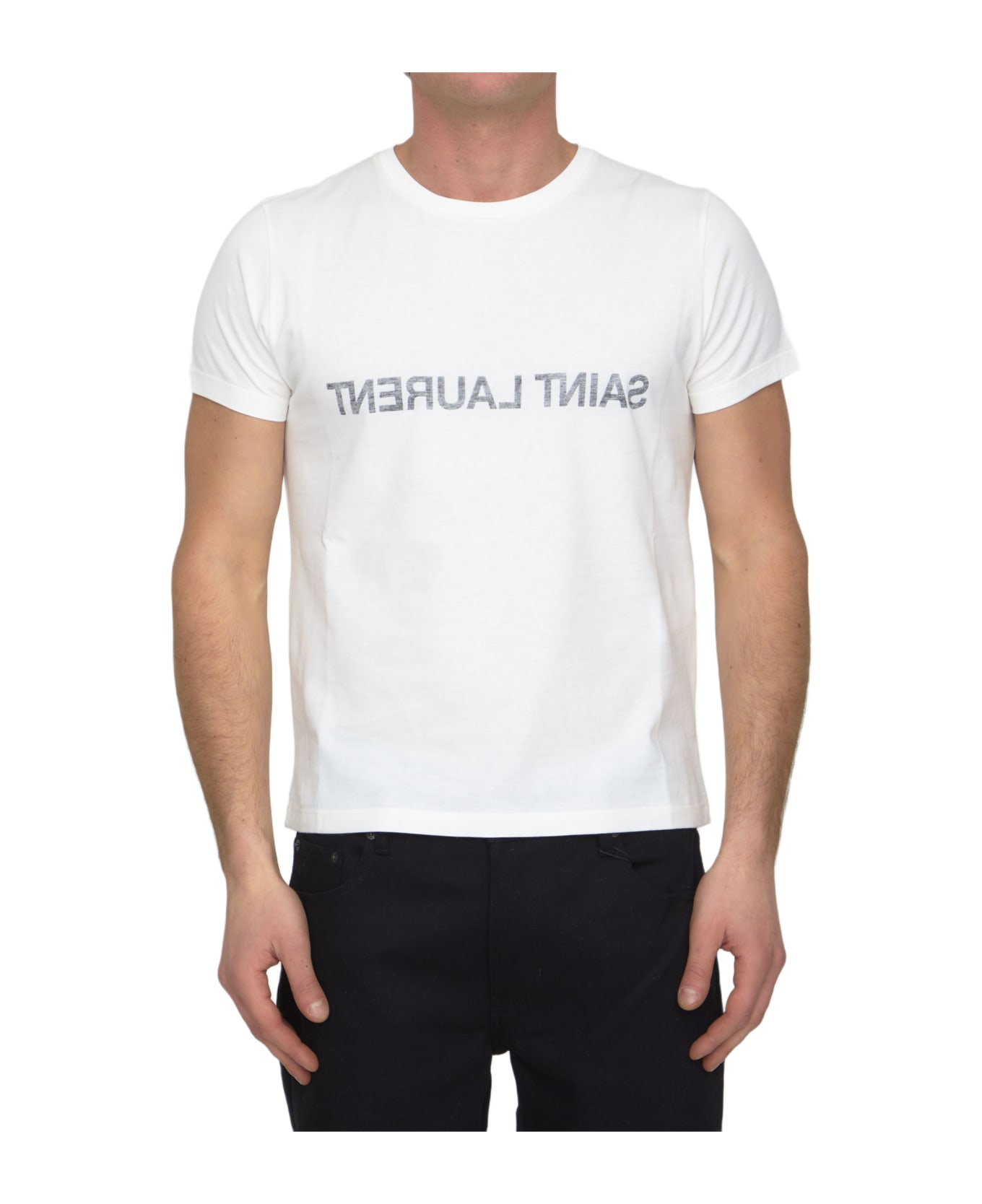 Saint Laurent Reverse Logo T-shirt - Naturel Noir