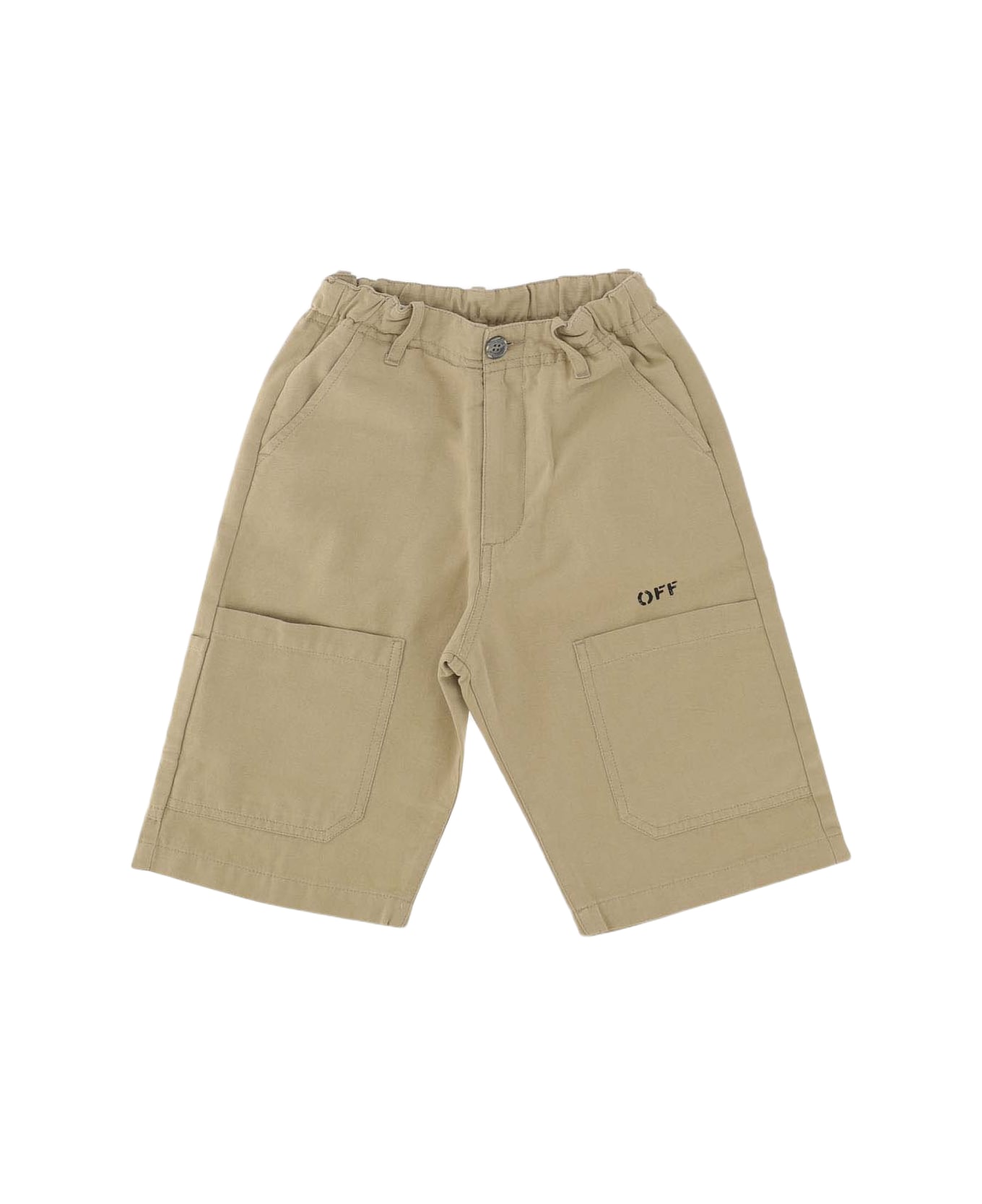 Off-White Cotton Bermuda Shorts With Logo - Beige ボトムス