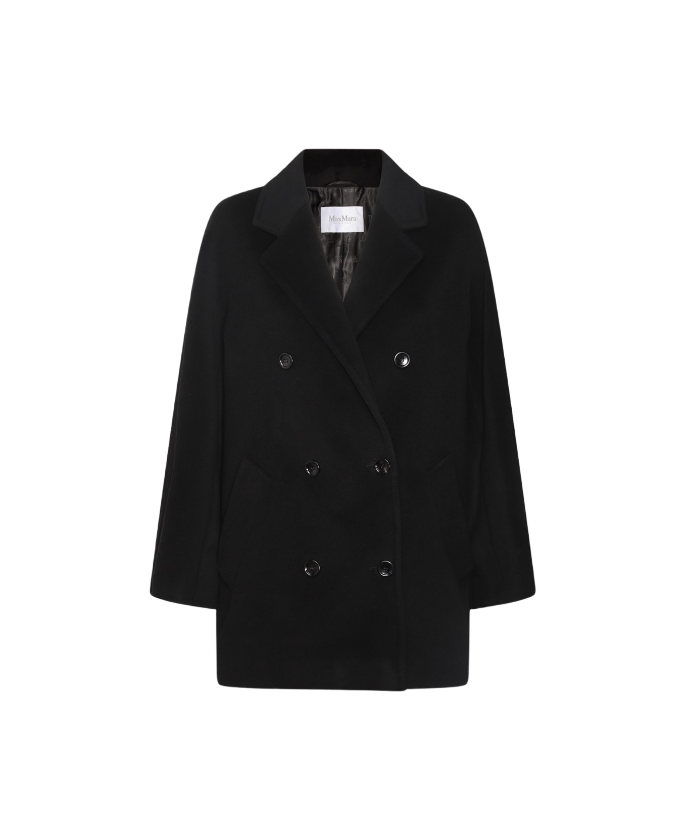 Max Mara Black Wool Rebus Coat - Black