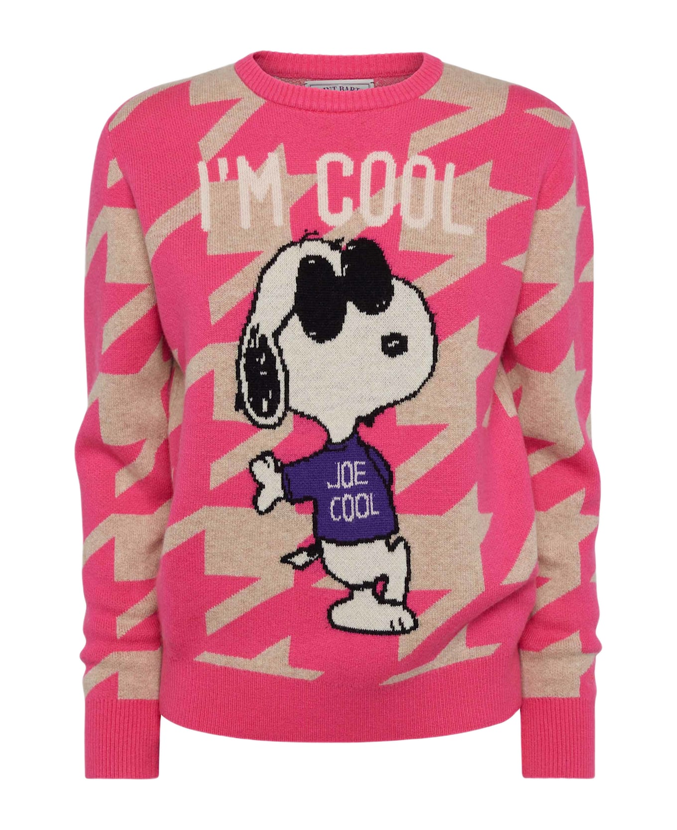 MC2 Saint Barth Woman Pied De Poule Sweater New Queen With Snoopy Jacquard - PINK