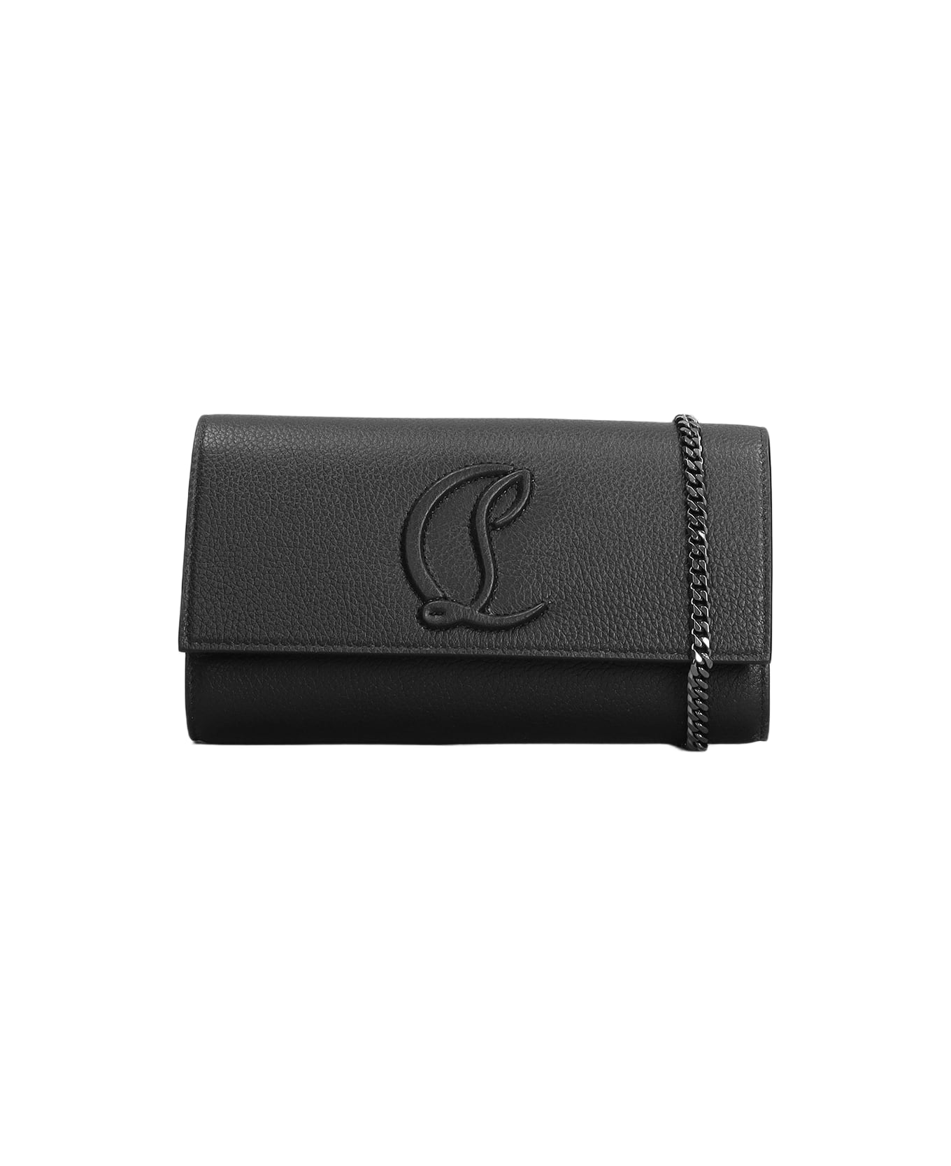 Christian Louboutin By My Side Chain Wallet In Grained Leather - Black/black