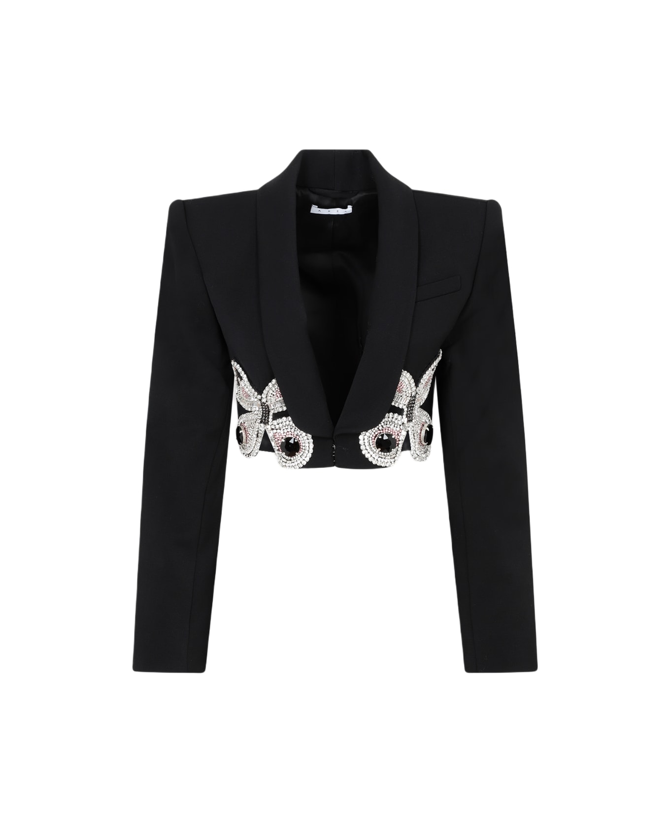 AREA Embroidered Butterfly Cropped Blazer - Black