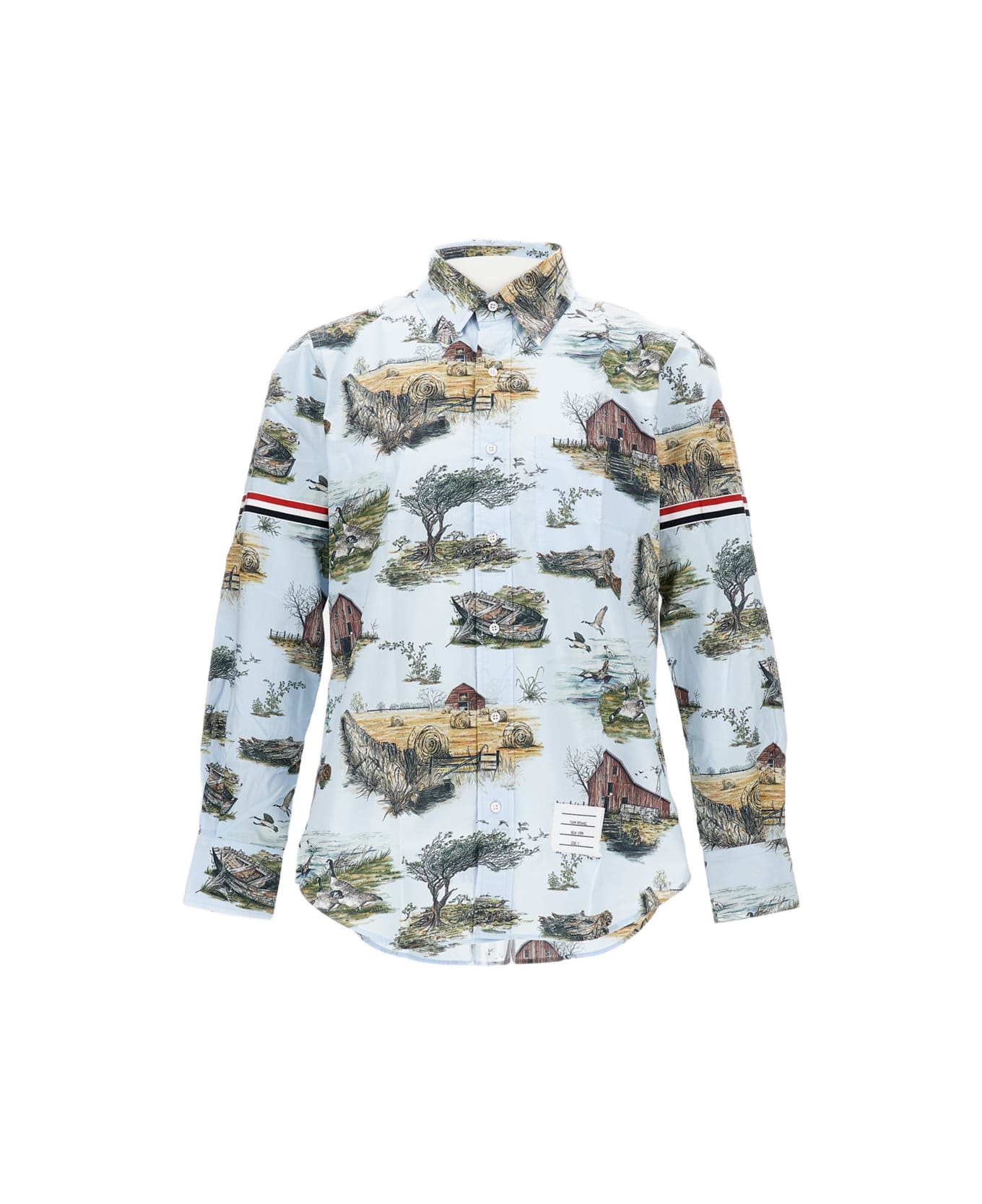 Thom Browne Graphic Straight Fit Shirt W/gg Armband In Scenic Toile Small Cotton Popeline - Clear Blue