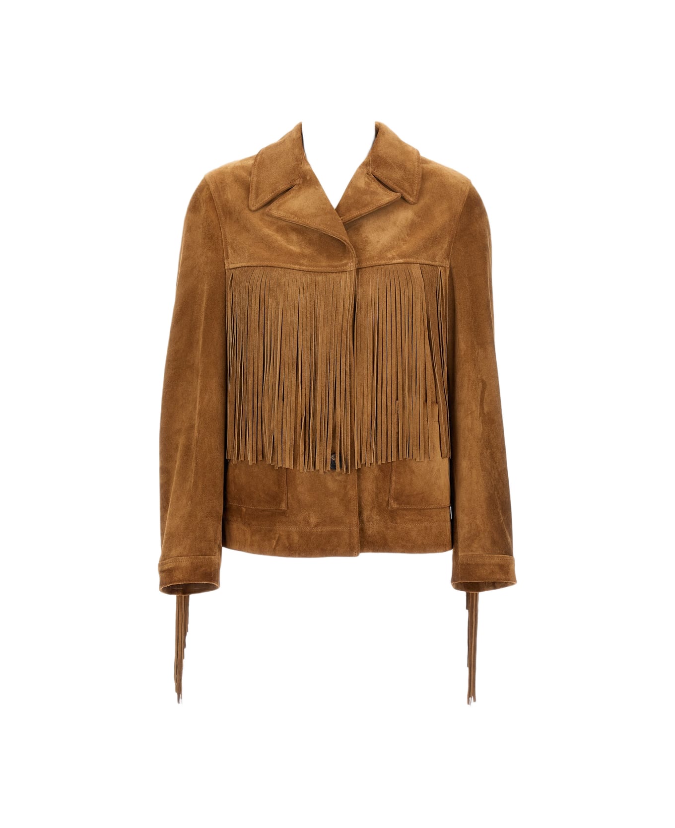 Golden Goose Jacket With Fringes In Waxed Calf Leather - Brown