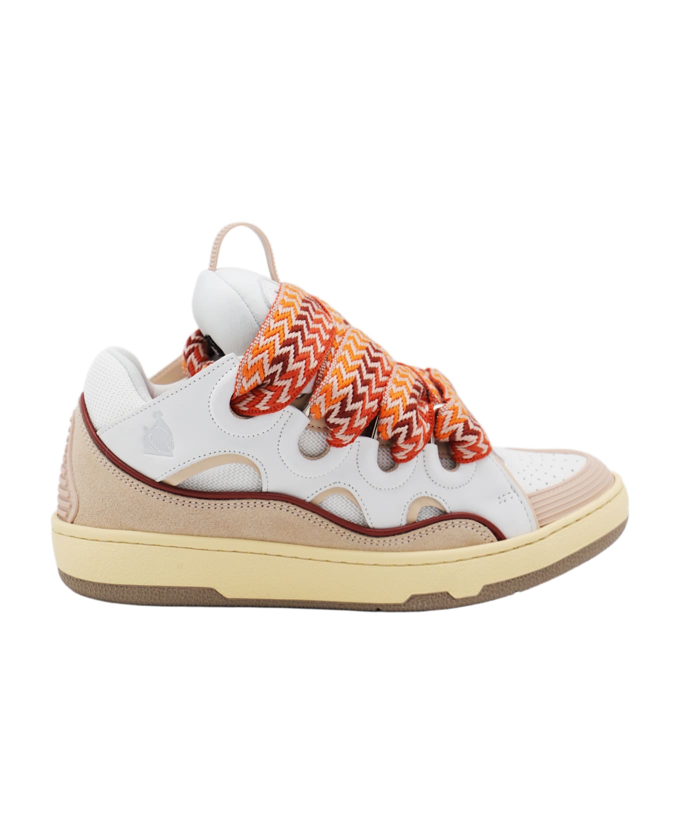 Lanvin White And Beige Leather Sneakers - WHITE/PEACH
