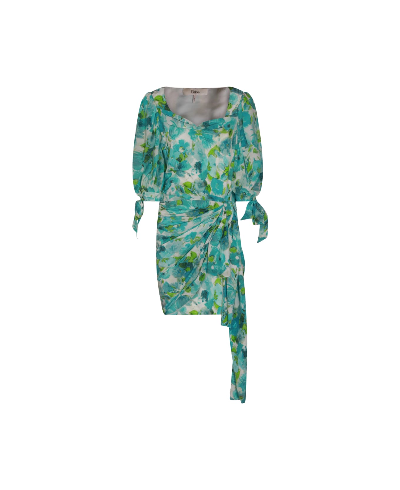 Chloé White And Blue Silk Dress - White