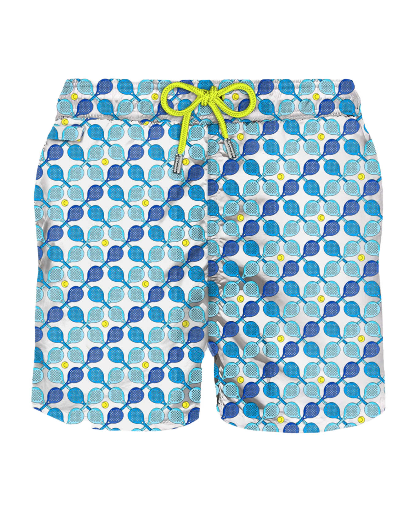 MC2 Saint Barth Man Light Fabric Swim Shorts With Padel Rackets Print - WHITE スイムトランクス