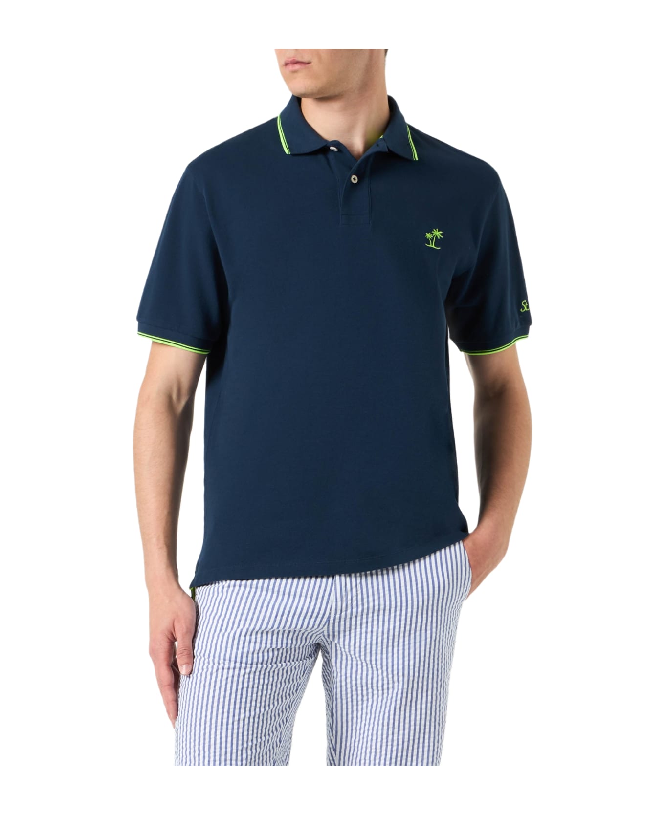 MC2 Saint Barth Blue Piquet Polo With St. Barth Logo And Contrasts - BLUE