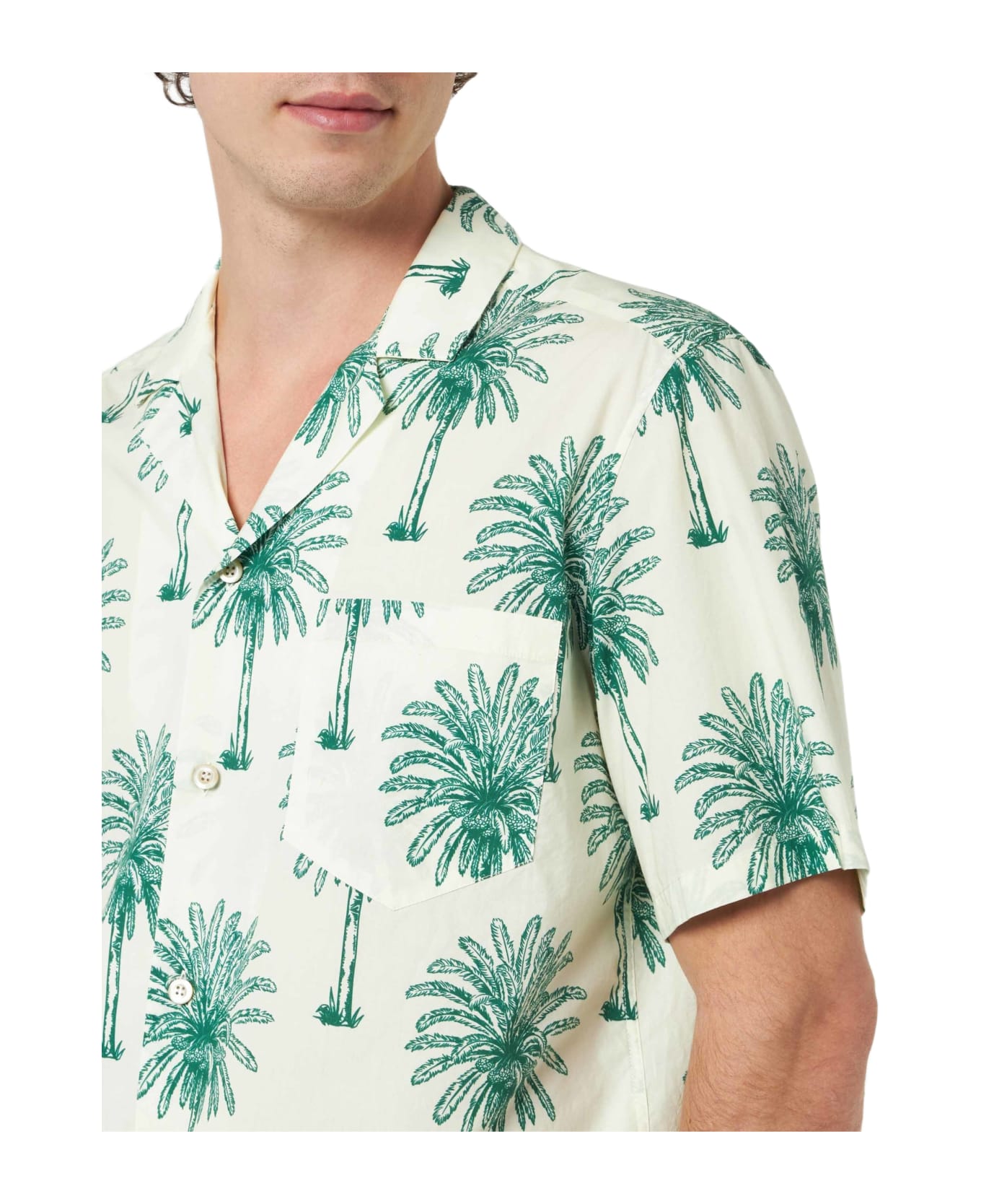MC2 Saint Barth Man Cotton Shirt Kalea With Palm Print - WHITE