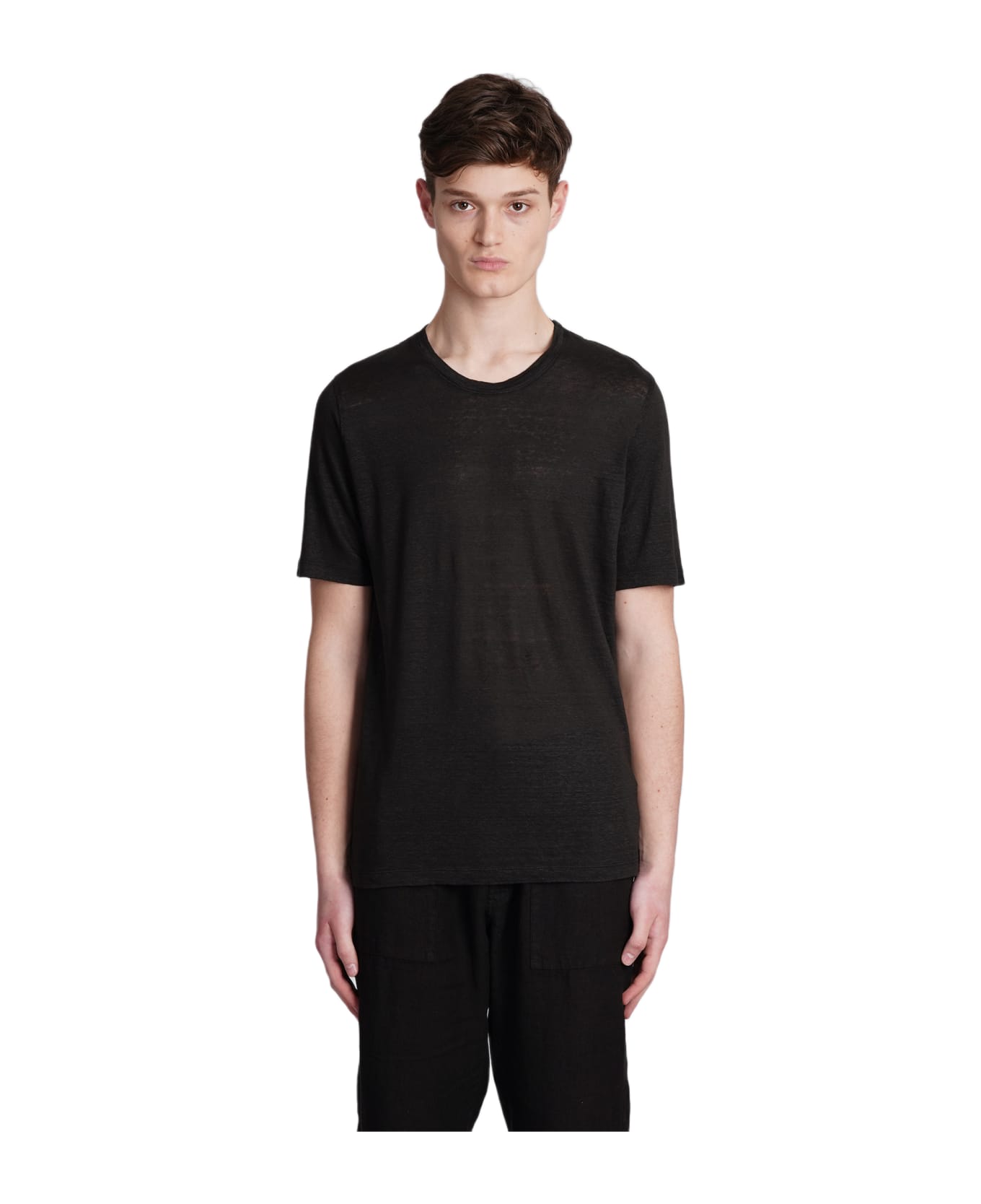 120% Lino T-shirt In Black Linen - black