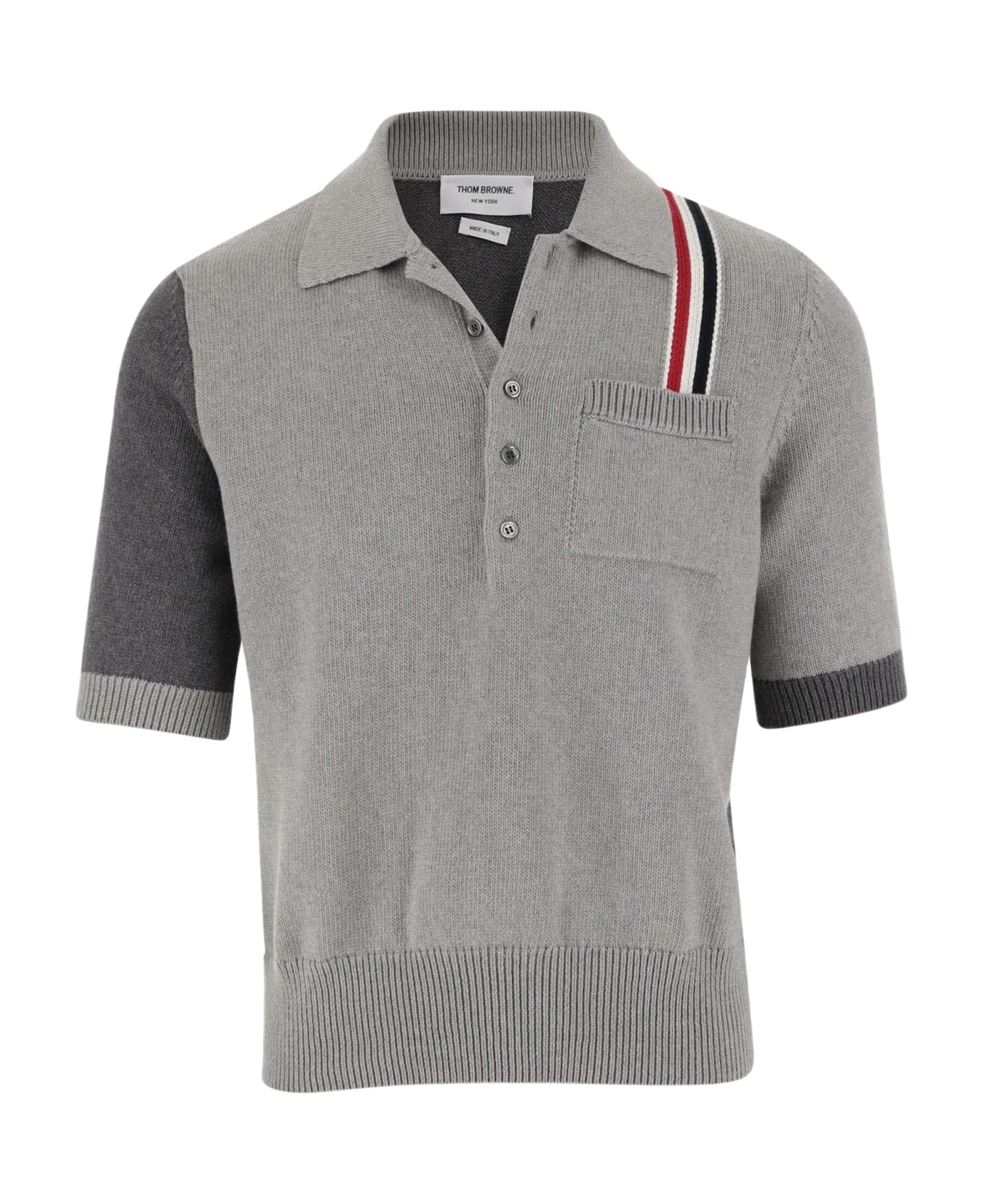 Thom Browne Cotton Polo Shirt With Tricolor Detail - Grey