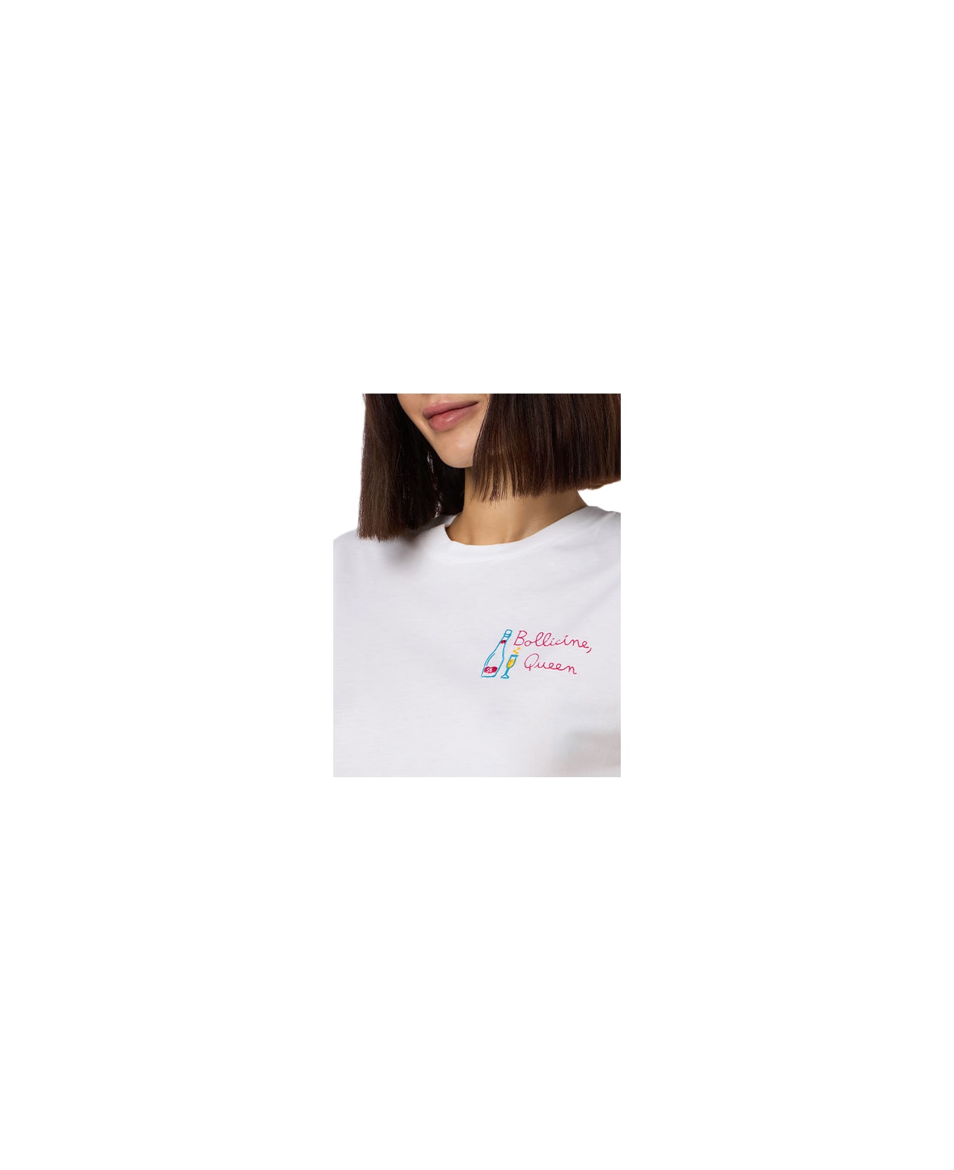 MC2 Saint Barth Woman White Cotton Jersey Crewneck T-shirt Emilie With Bollicine Queen Embroidery - WHITE
