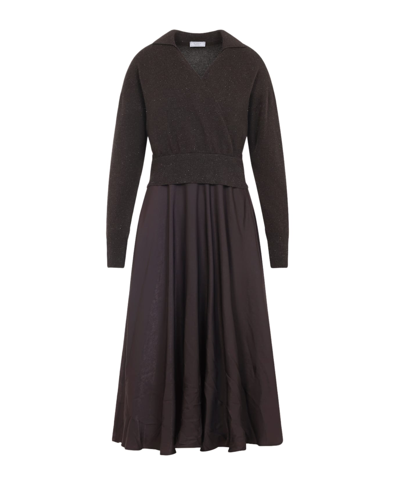 Peserico Two-fabrics Dress - D Marrone Ebano