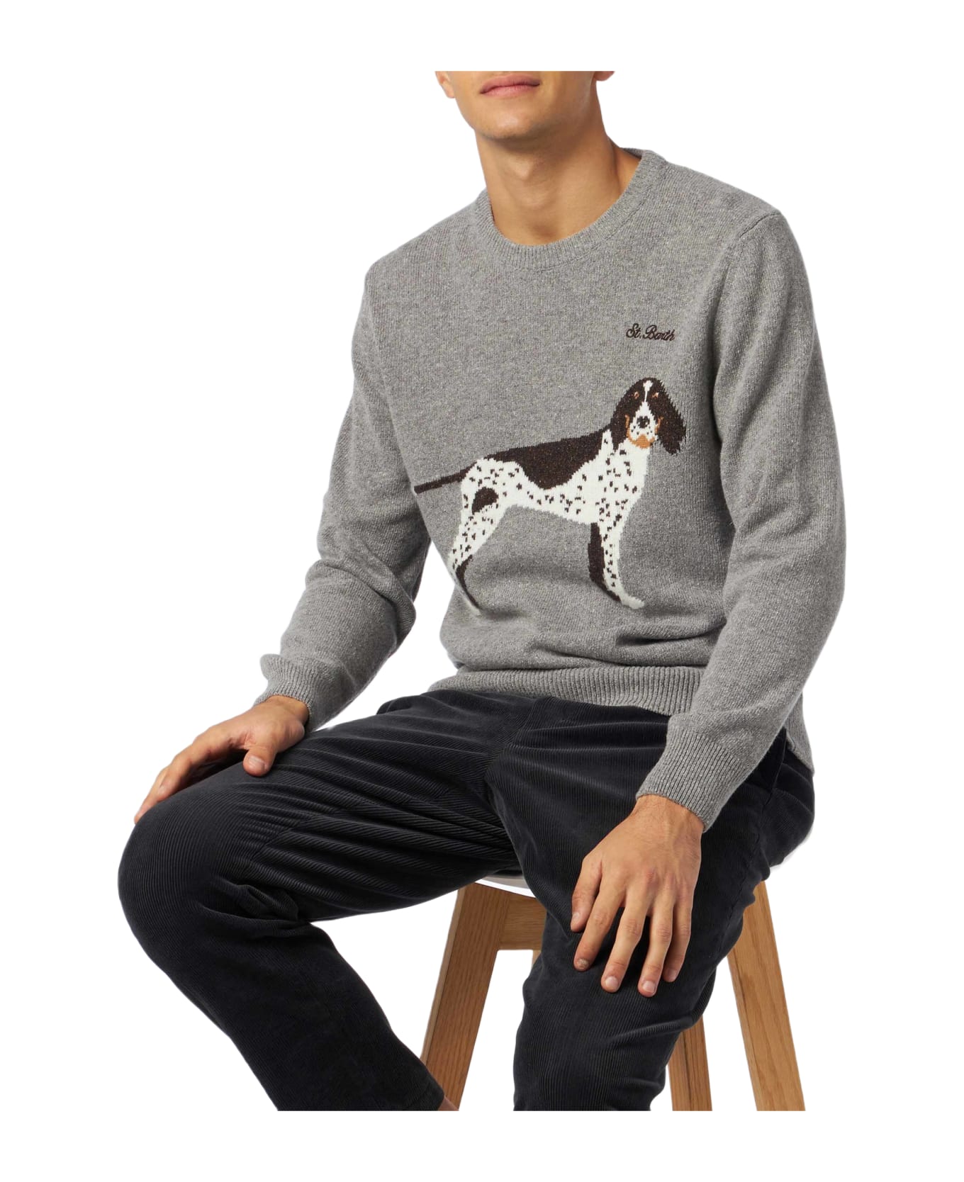 MC2 Saint Barth Man Crewneck Donegal Sweater With Country Dog Jacquard - GREY