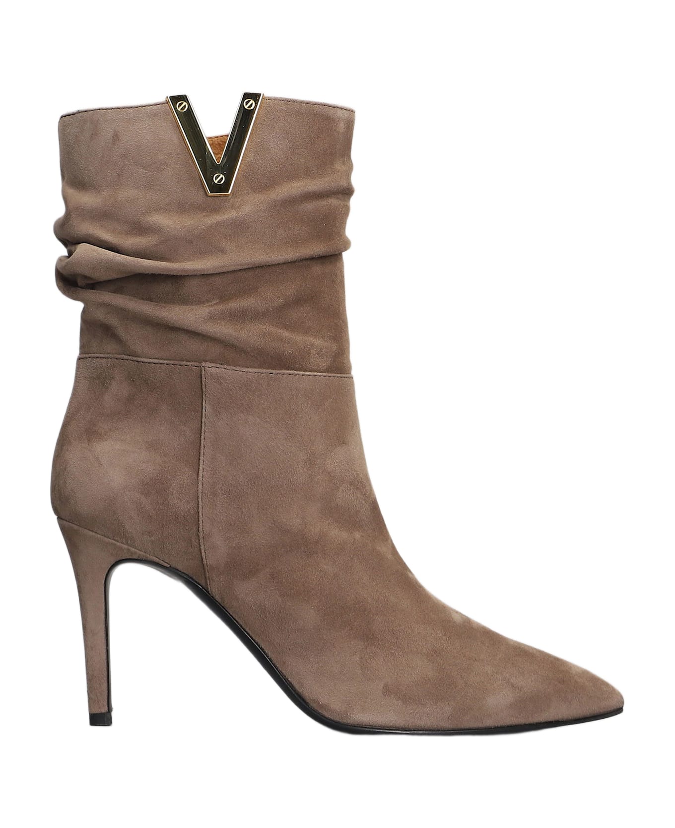 Via Roma 15 High Heels Ankle Boots In Taupe Suede - taupe