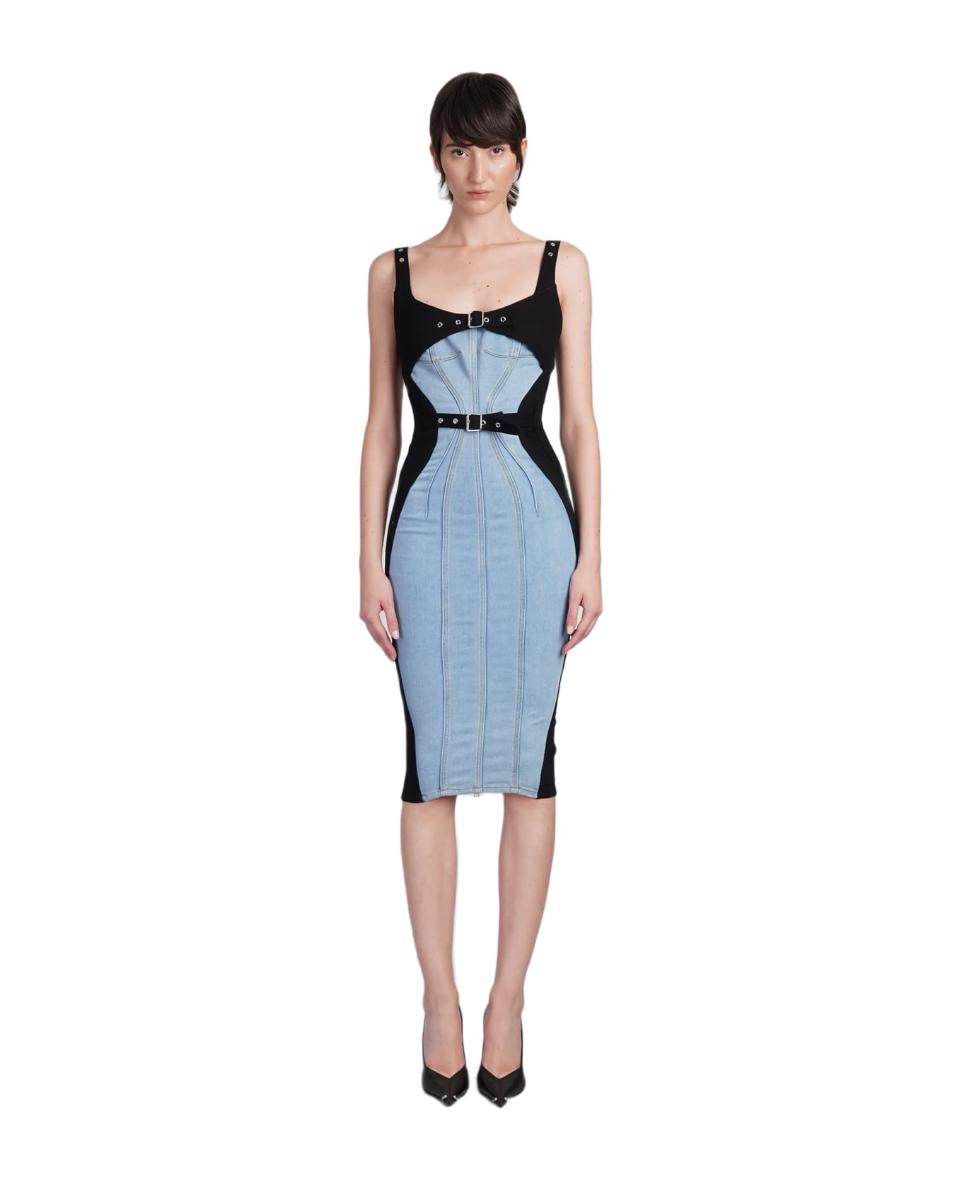 Mugler Dress Woman In Blue Cotton - blue
